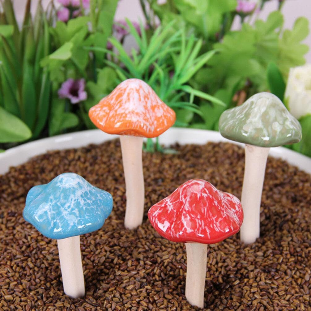 Miniature Ceramic Mushroom Decor Realistic Small Mushroom Figurines / 2 x 1.96 x 1.96 / Set of 4