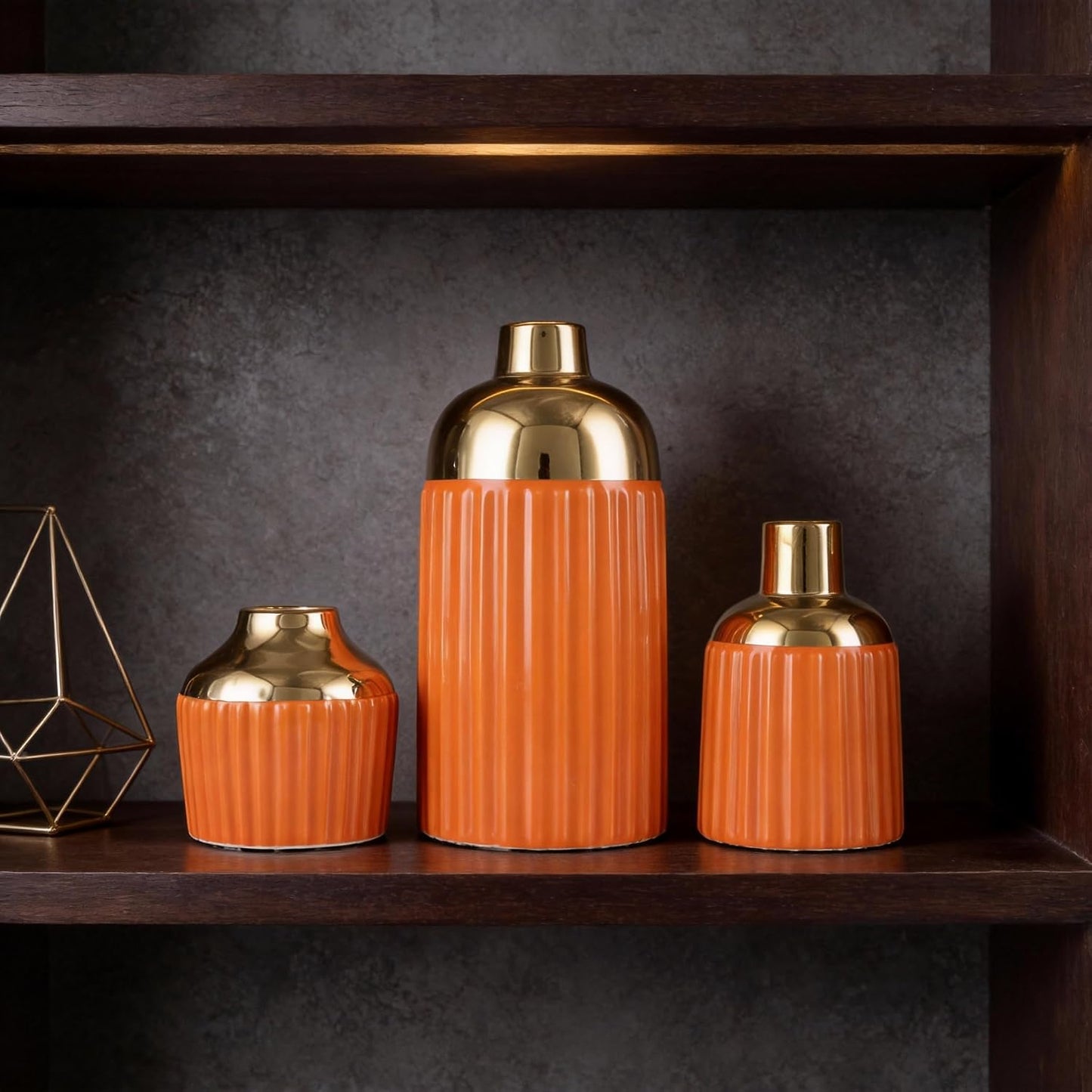 Gold Ceramic Vase 3-Piece Set / Og / Orange