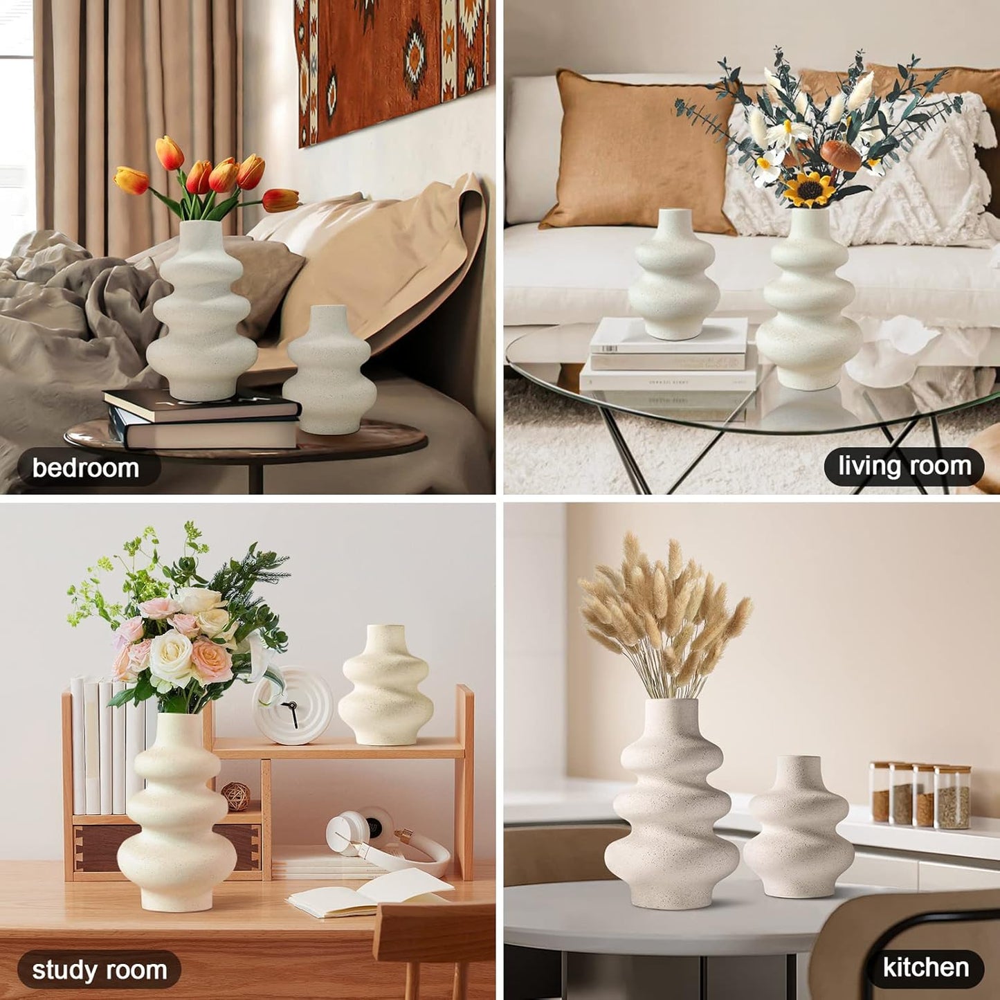 Ceramic Vases -White Vase for Modern Home Decor / A White / Set of 2