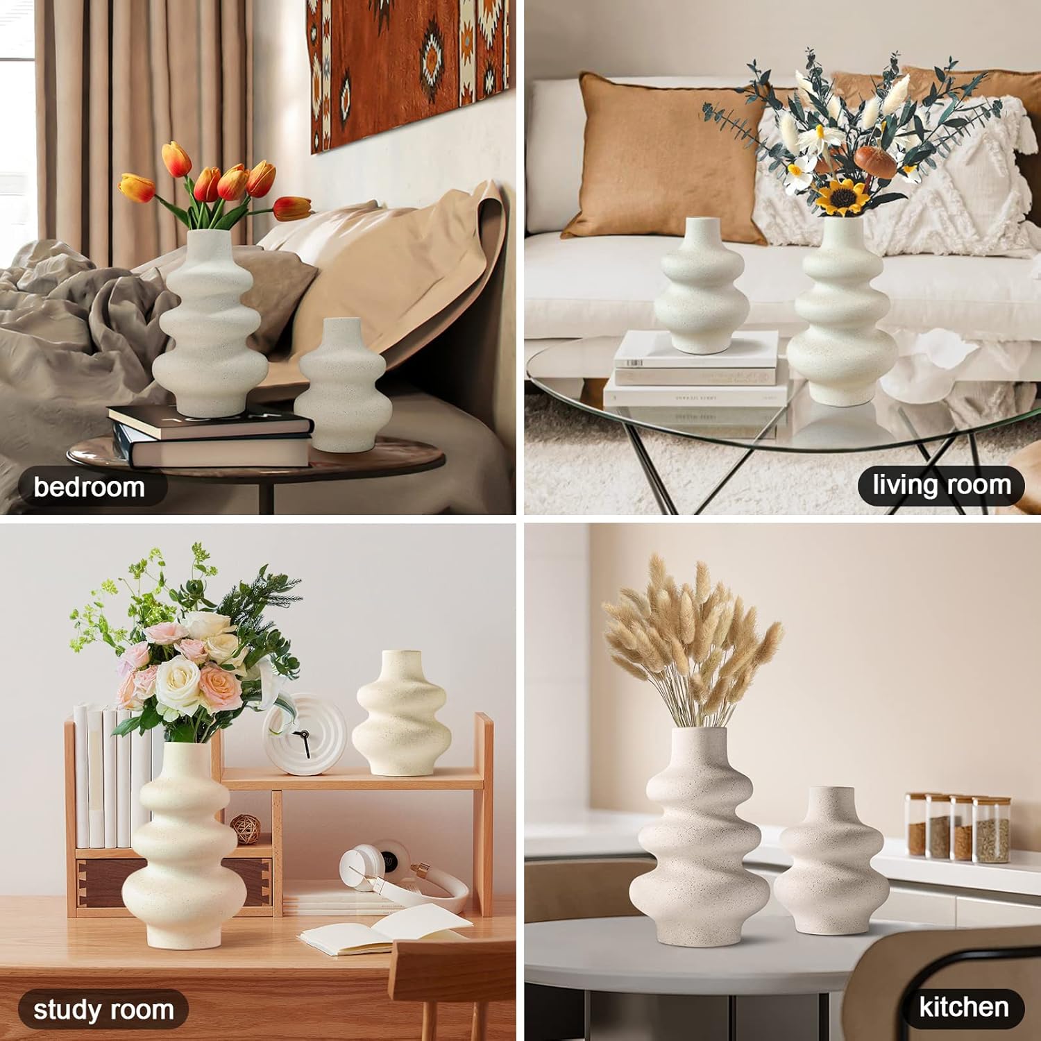 Ceramic Vases -White Vase for Modern Home Decor / A White / Set of 2
