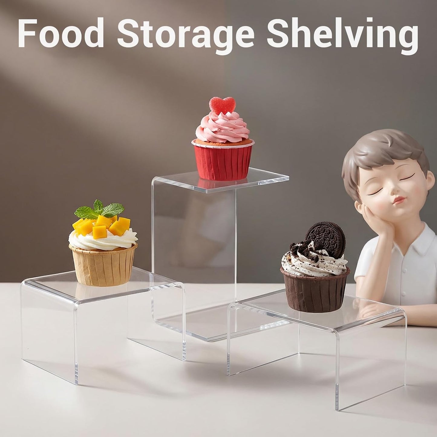 Acrylic Shelf Riser Display Stands for Figures / Clear / 4.4 x 3.2 x 2.2 / Set of 16