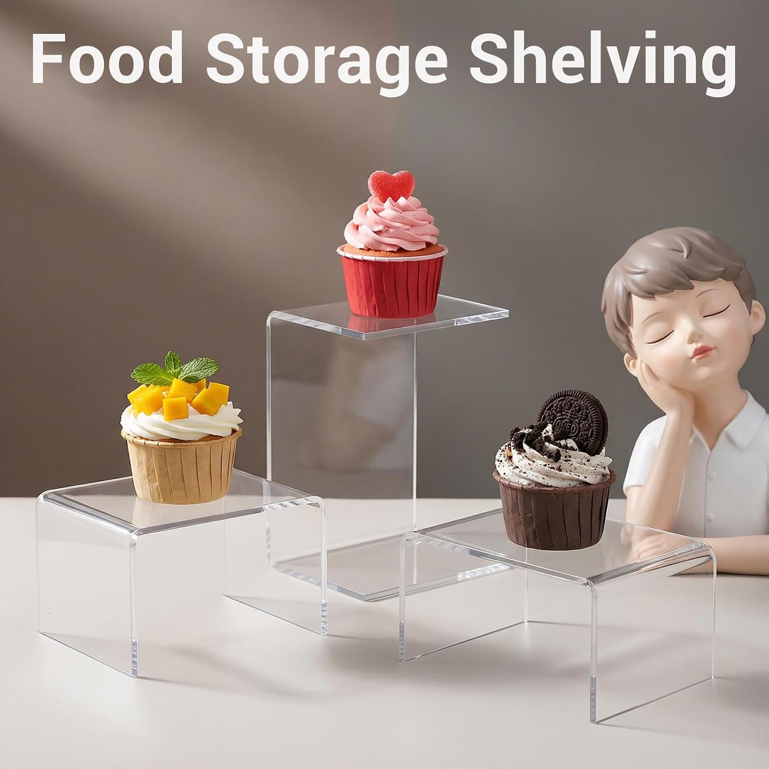 Acrylic Shelf Riser Display Stands for Figures / Clear / 4.4 x 3.2 x 2.2 / Set of 16