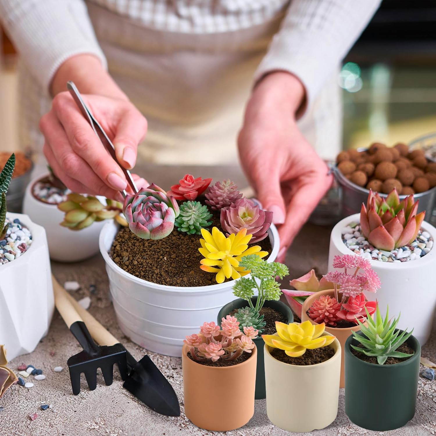 Mini Artificial Succulents Unpotted Realistic Colorful Faux Succulents Small Cactus / Set of 32