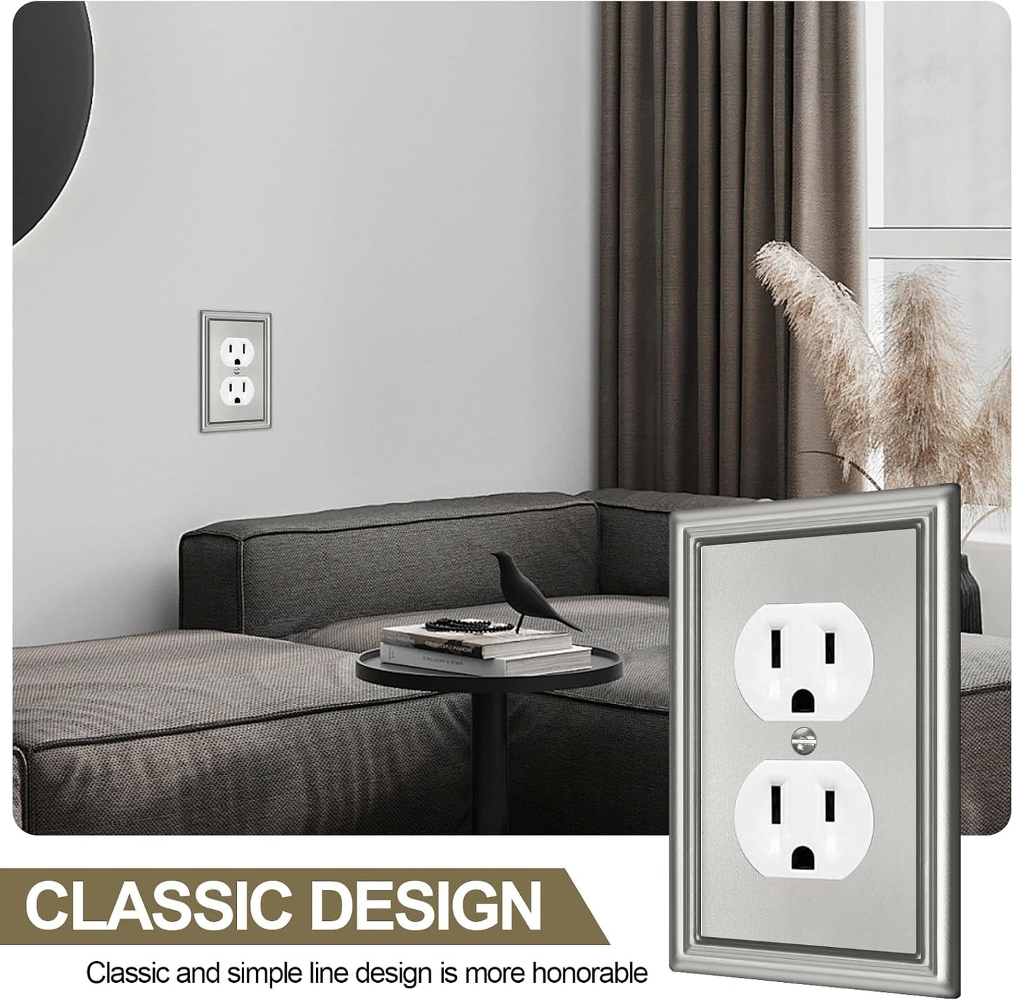 Brushed Nickel Metal Decorative Duplex Outlet Covers Wall Plates,6 Pack | Switch Plate Covers,Outlet Covers Wall
