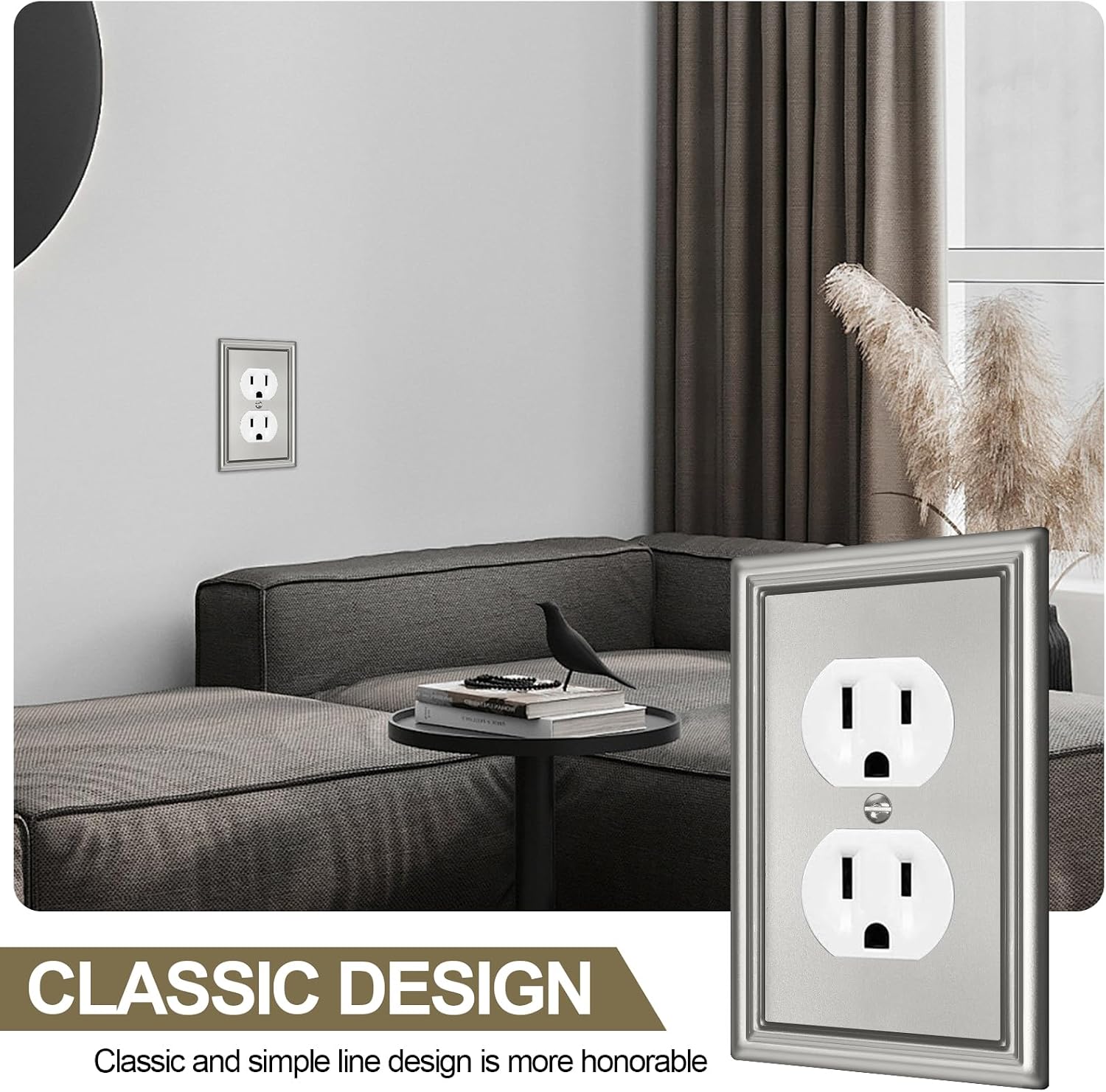 Brushed Nickel Metal Decorative Duplex Outlet Covers Wall Plates,6 Pack | Switch Plate Covers,Outlet Covers Wall
