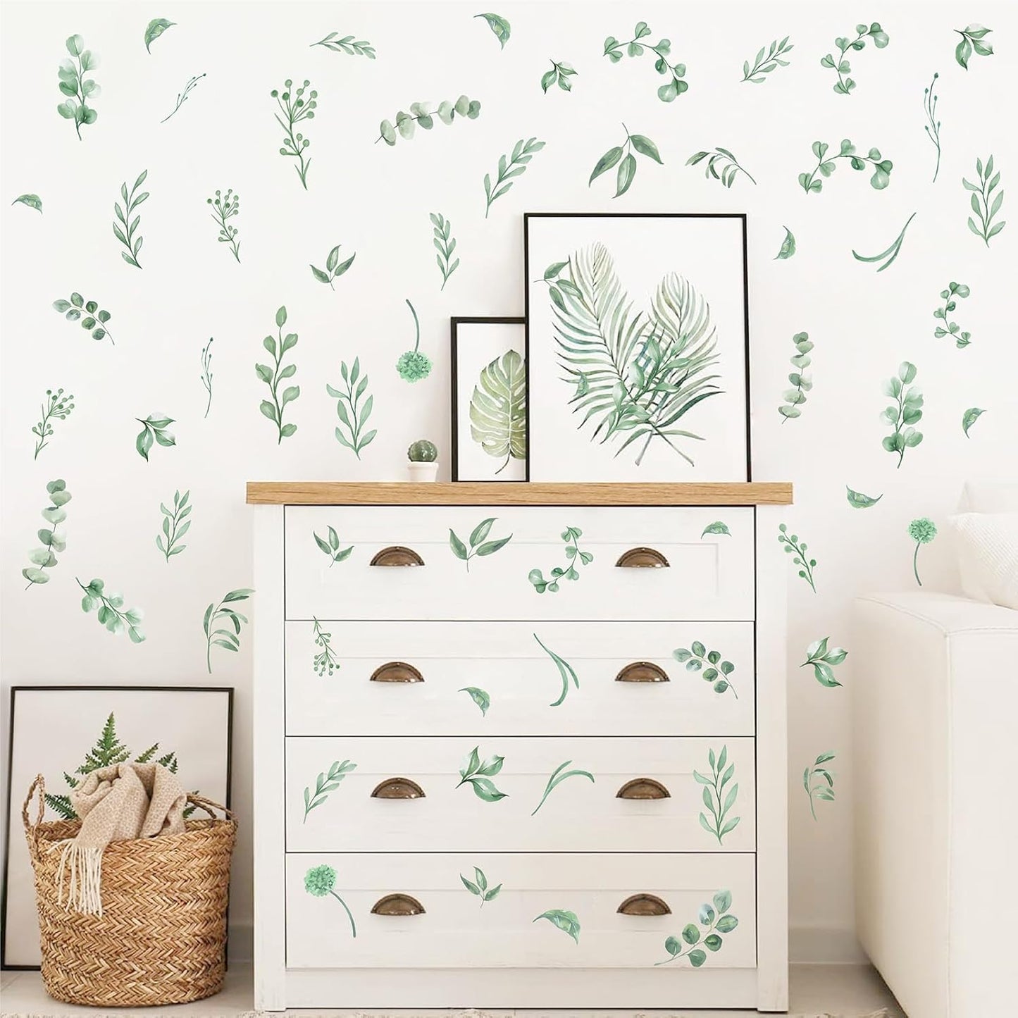 Leaves Wall Stickers Boho Leaves Wall Decals Watercolor Botanical Modern Wall / Leaf / Green