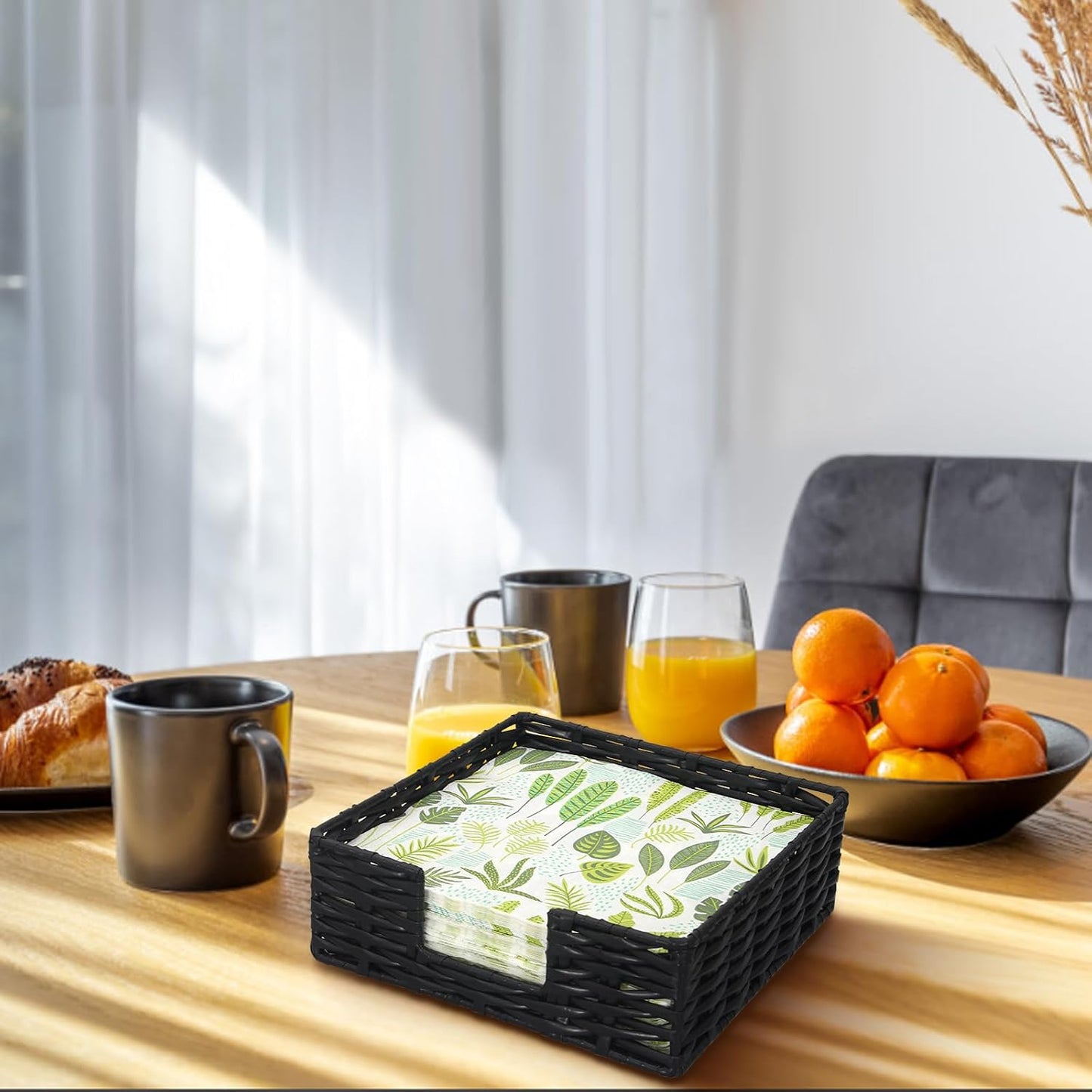 Square Cocktail Napkin Holder Rattan Napkin Holders / Large / Black