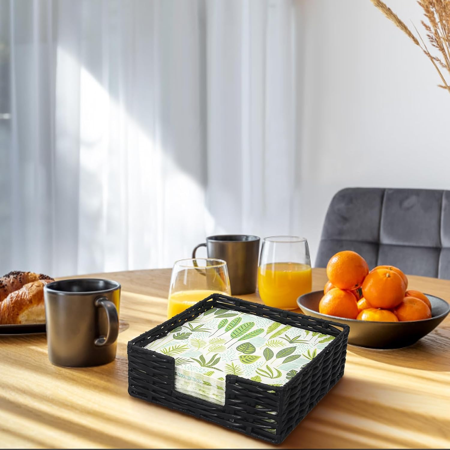 Square Cocktail Napkin Holder Rattan Napkin Holders / Large / Black