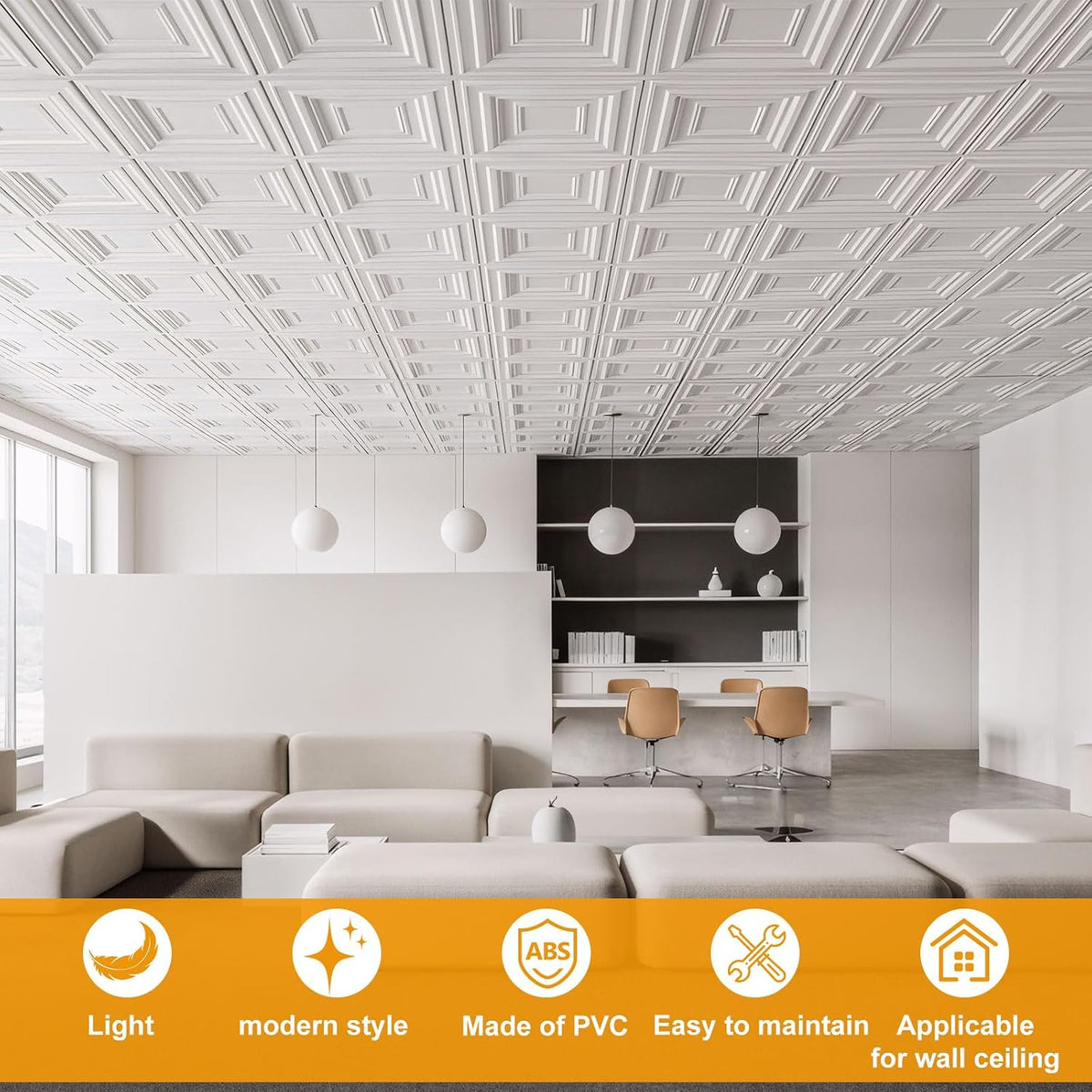 Nuanchu 30 Pcs Drop Ceiling Tiles 12x12 Inch, Glue up PVC Wall Panels,White | Cuttable, Paintable, DIY, Waterproof, 3D