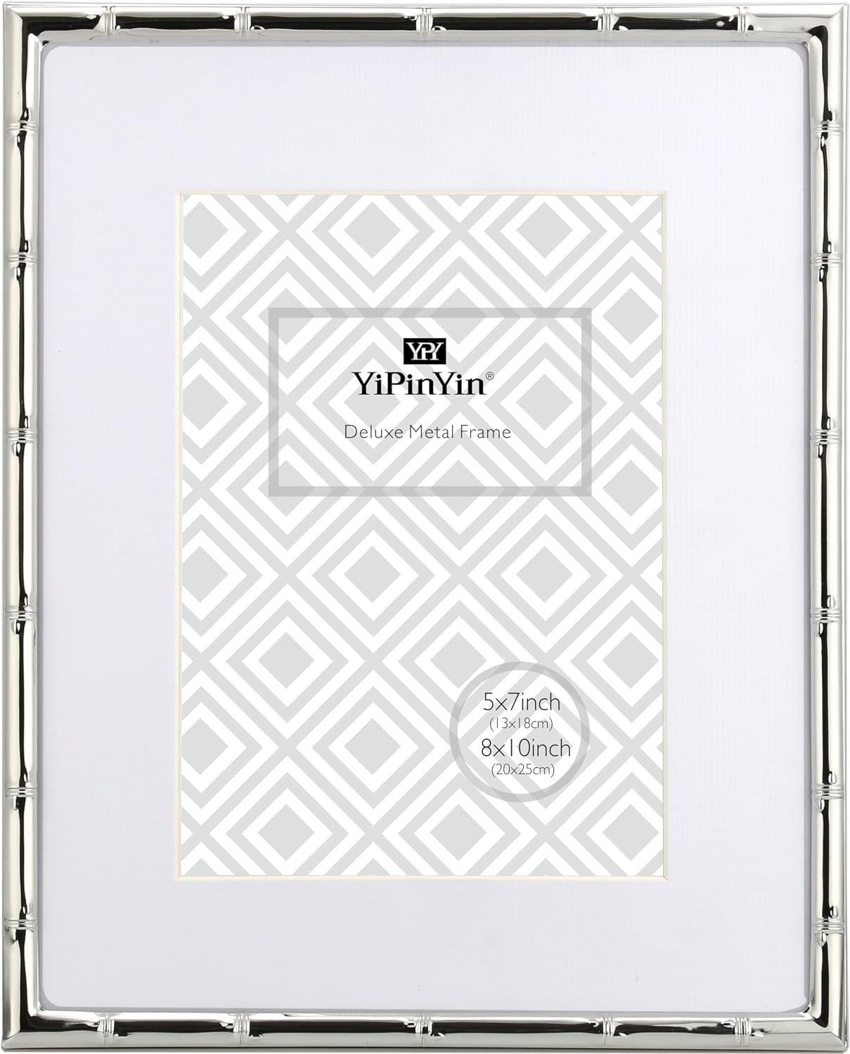 YiPinYin 8x10'' Bamboo Detail Designs Silver Metal Picture Frame with Mat for 5x7'' Set of 2,Narrow Silver Plated Photo