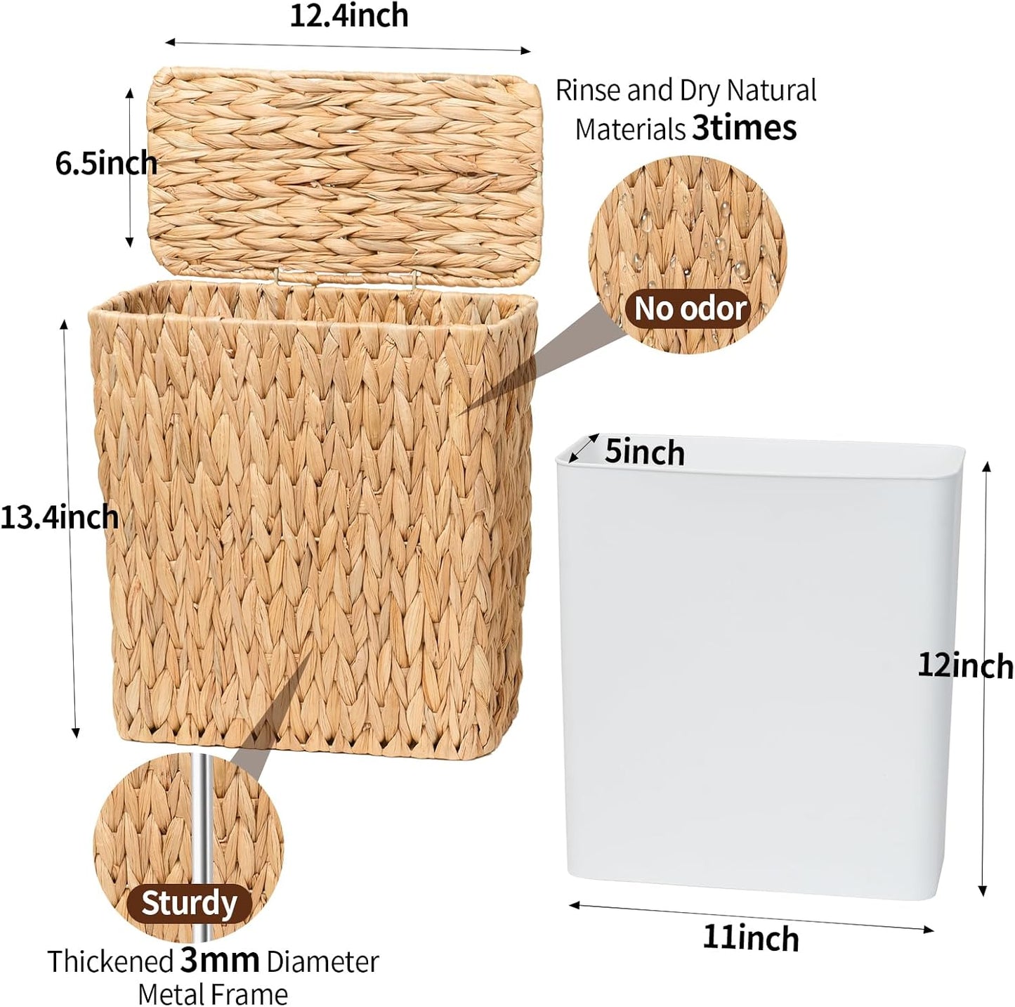 Wicker Waste Basket / Water Hyacinth / Natural
