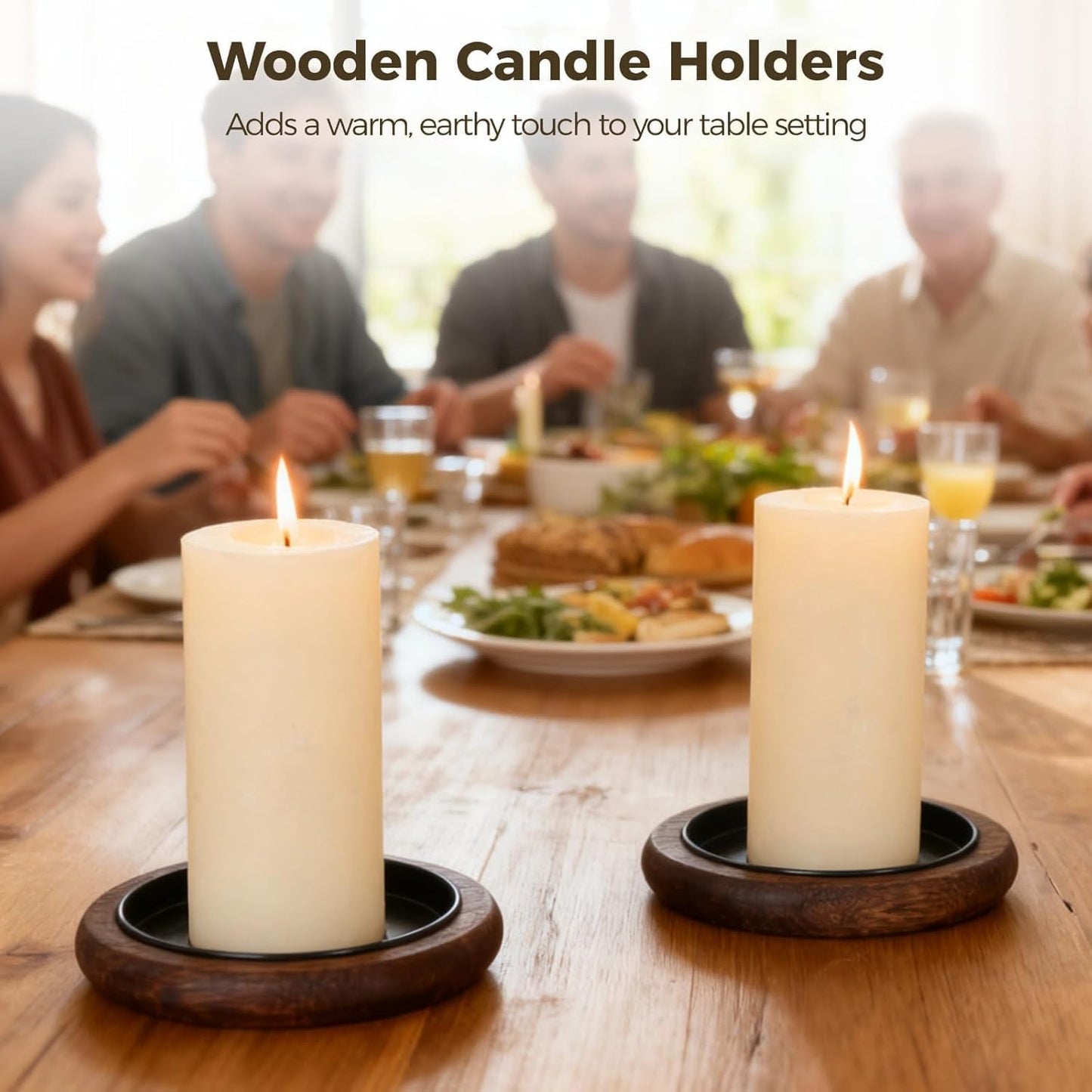 Vintage Wood Candle Trays / Black / 3.9 Inch / Set of 6