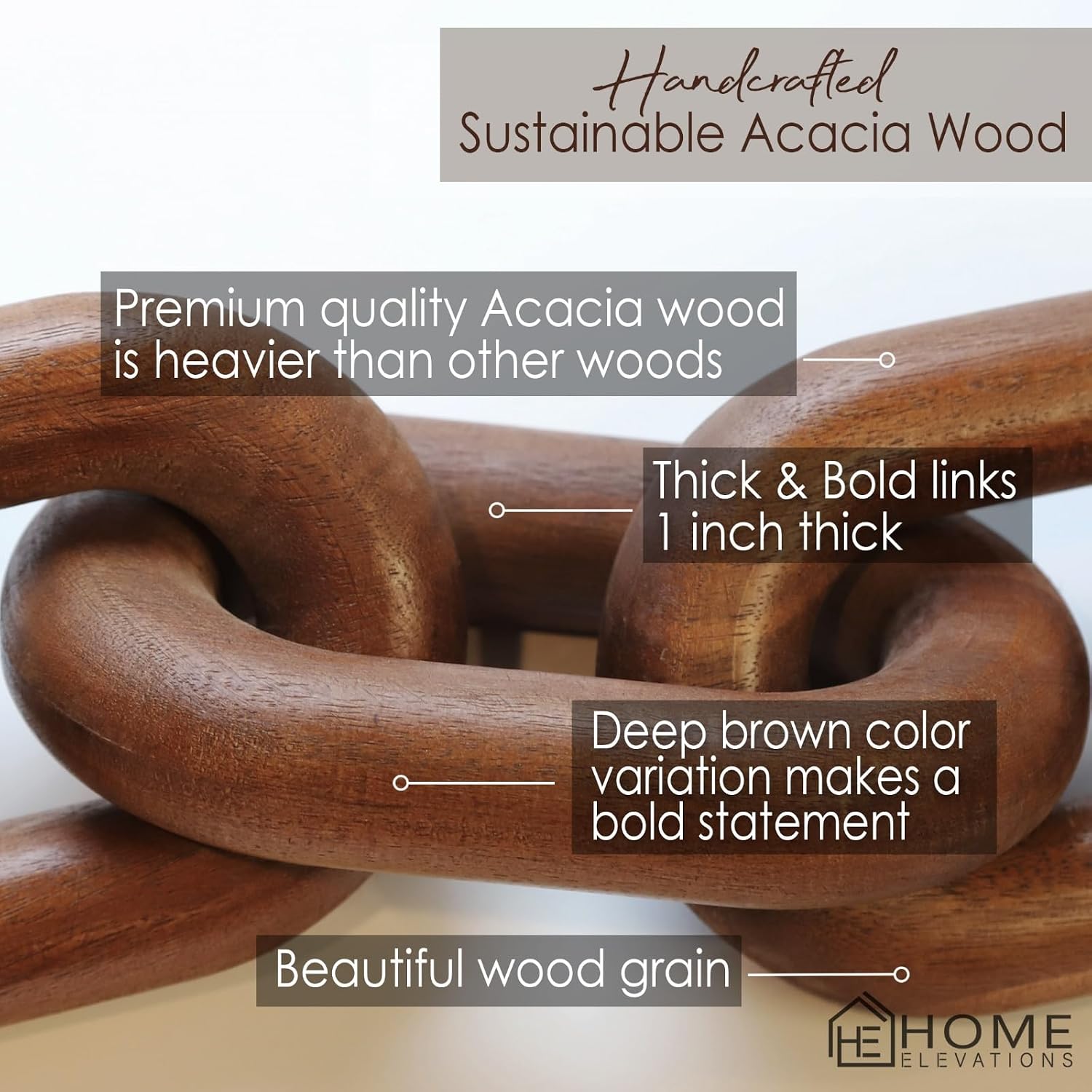 Book Shelves / Acacia Wood Chain Link Decor / Brown