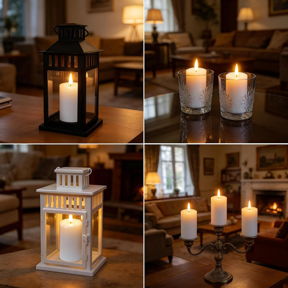 4.5" Rechargeable Flameless LED Pillar Candles with 10-Key Remote and Timer, 6 Pack White Real Wax 3D Wick Flickeing