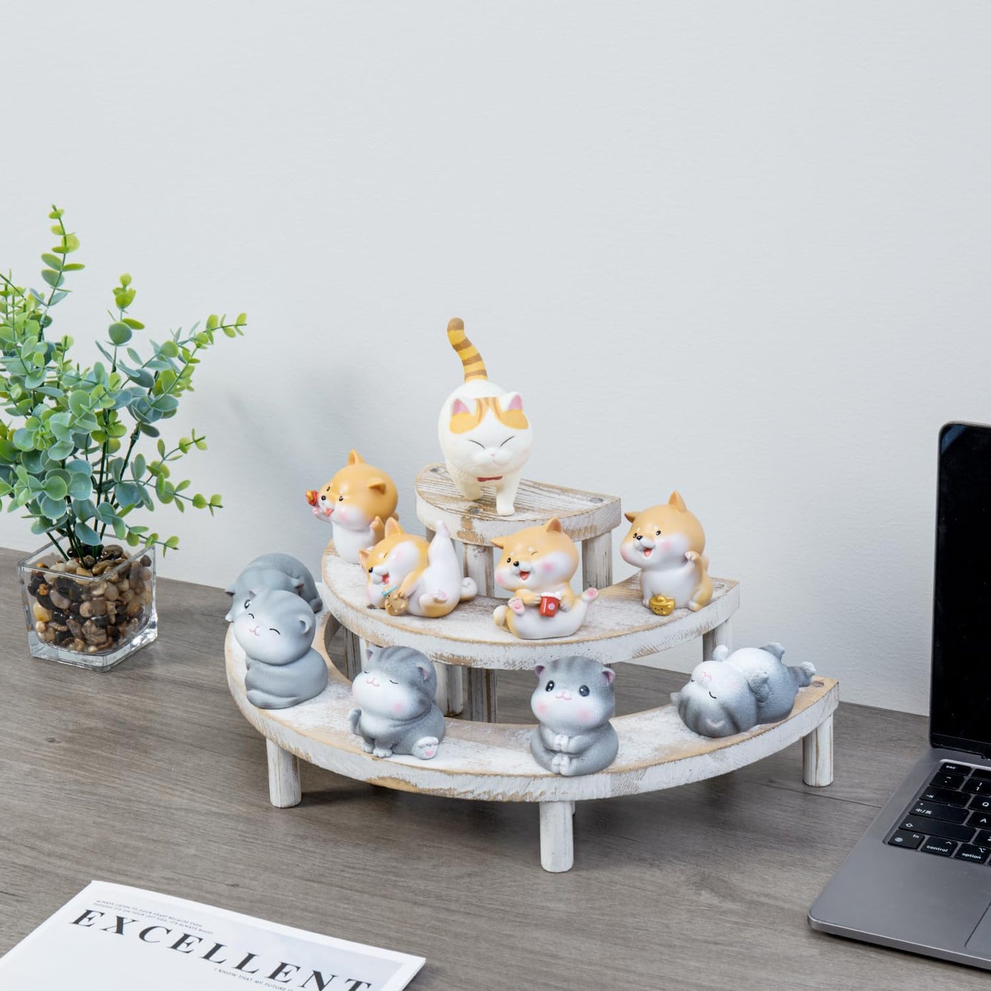 MyGift 3 Tier Wooden Display Riser Stand Whitewashed Dessert Shelf | Three Level Design, Rustic Whitewashed Finish