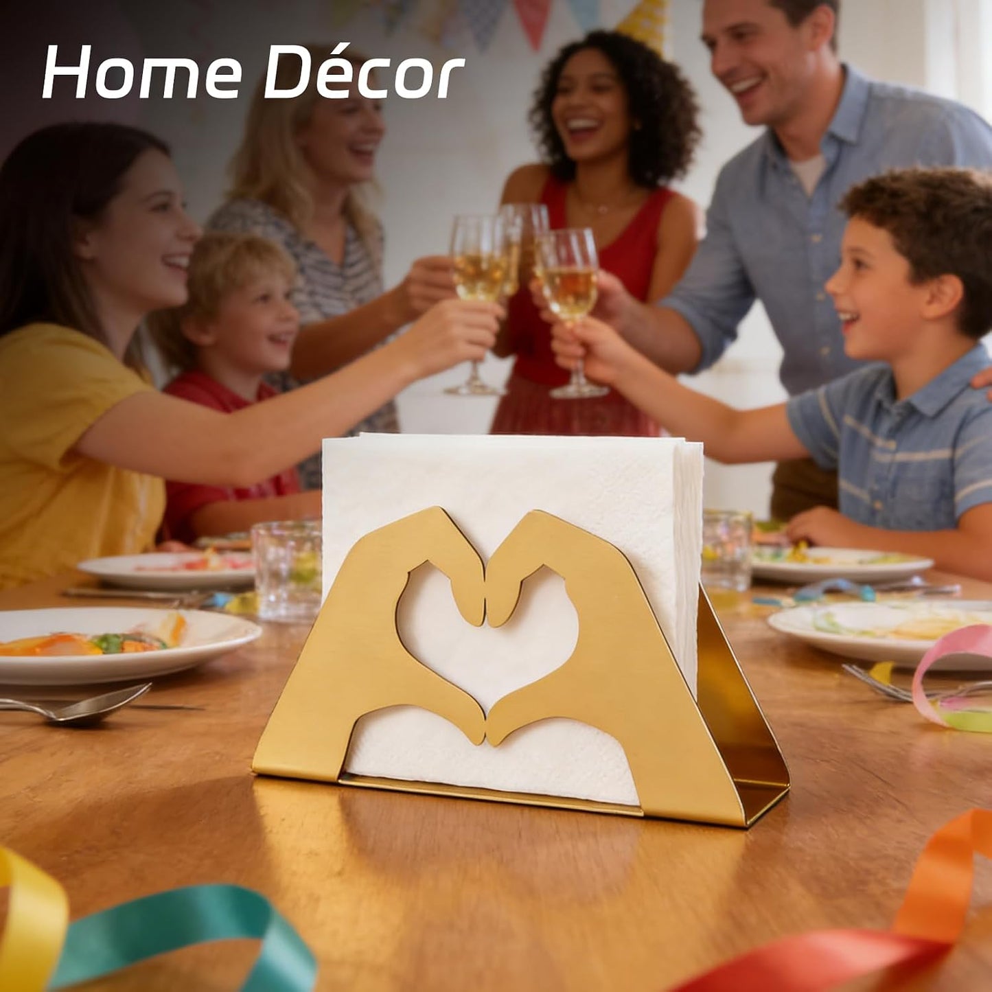 Love Heart Metal Napkin Holder for Paper Napkins & Mail / Gold