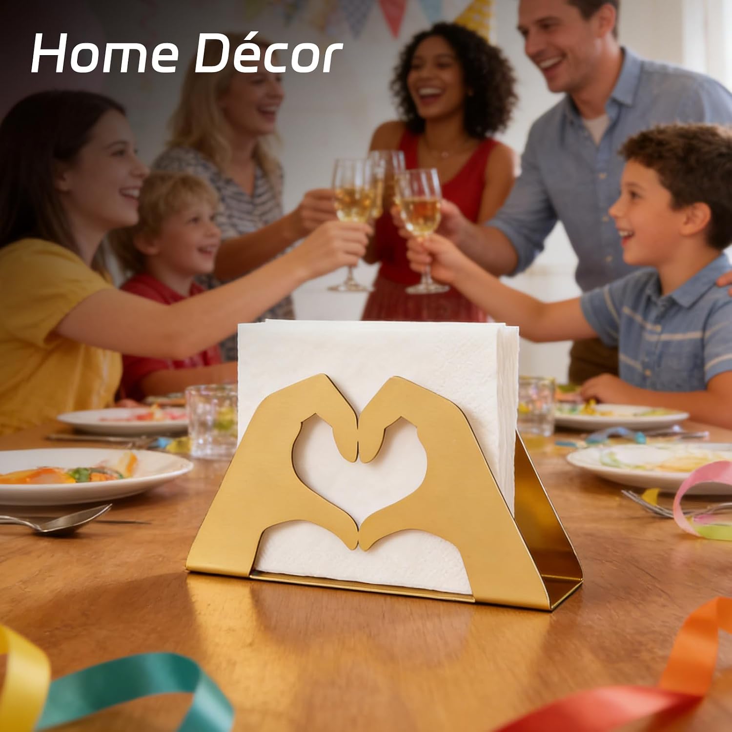 Love Heart Metal Napkin Holder for Paper Napkins & Mail / Gold
