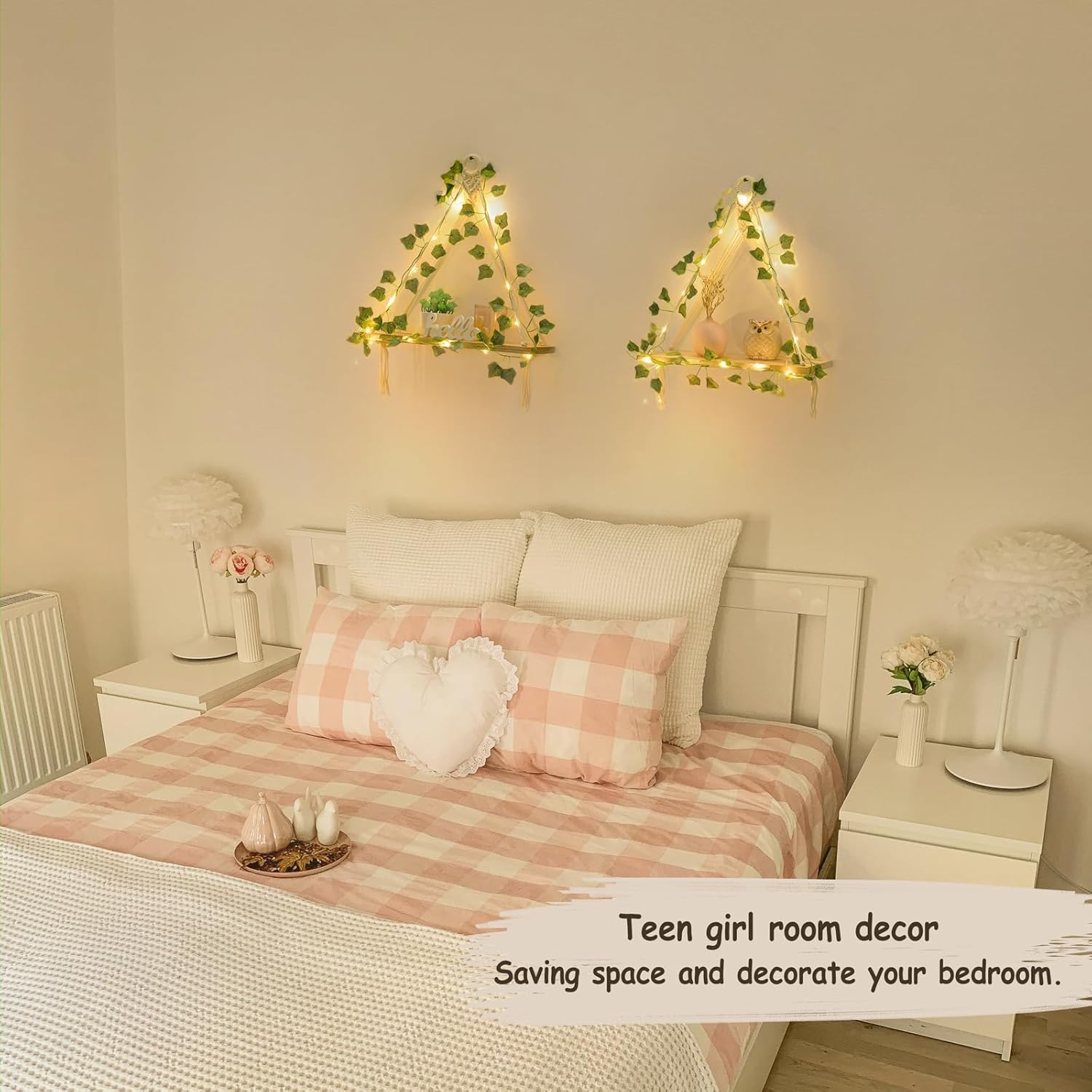 Artificial Ivy Macrame Hanging Shelves / Ivory / Set of 2