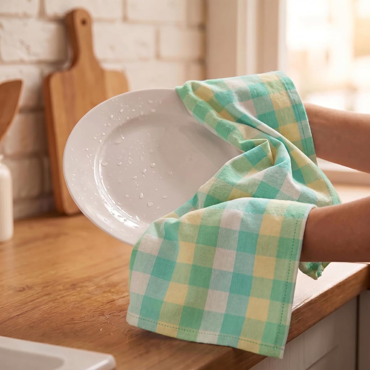 Urban Villa Kitchen Towels Cotton Dish Towels 20”x30” (Set of 6) Greensand