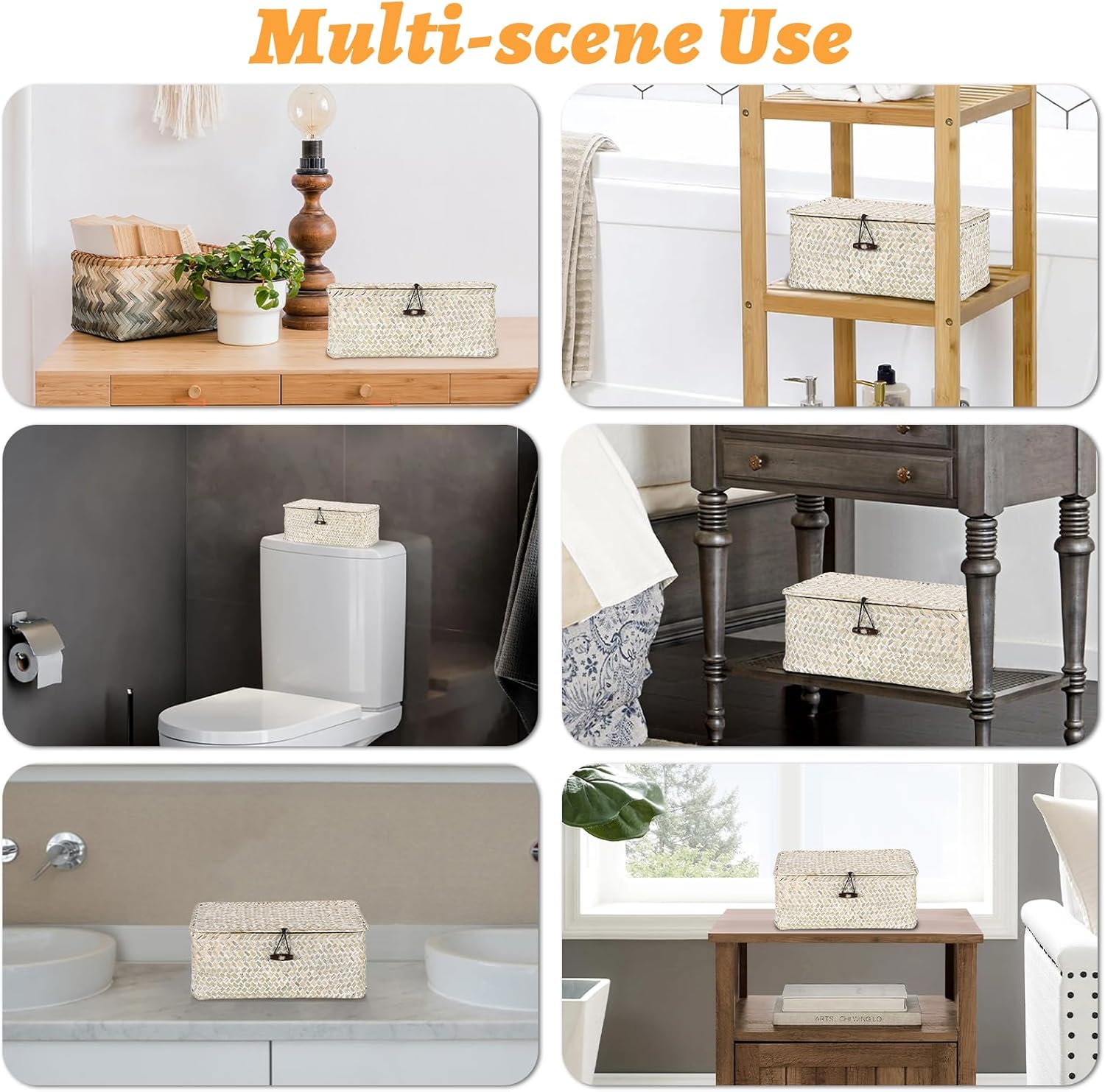 Wicker Basket / Wicker Storage Basket / Whitewash / Small