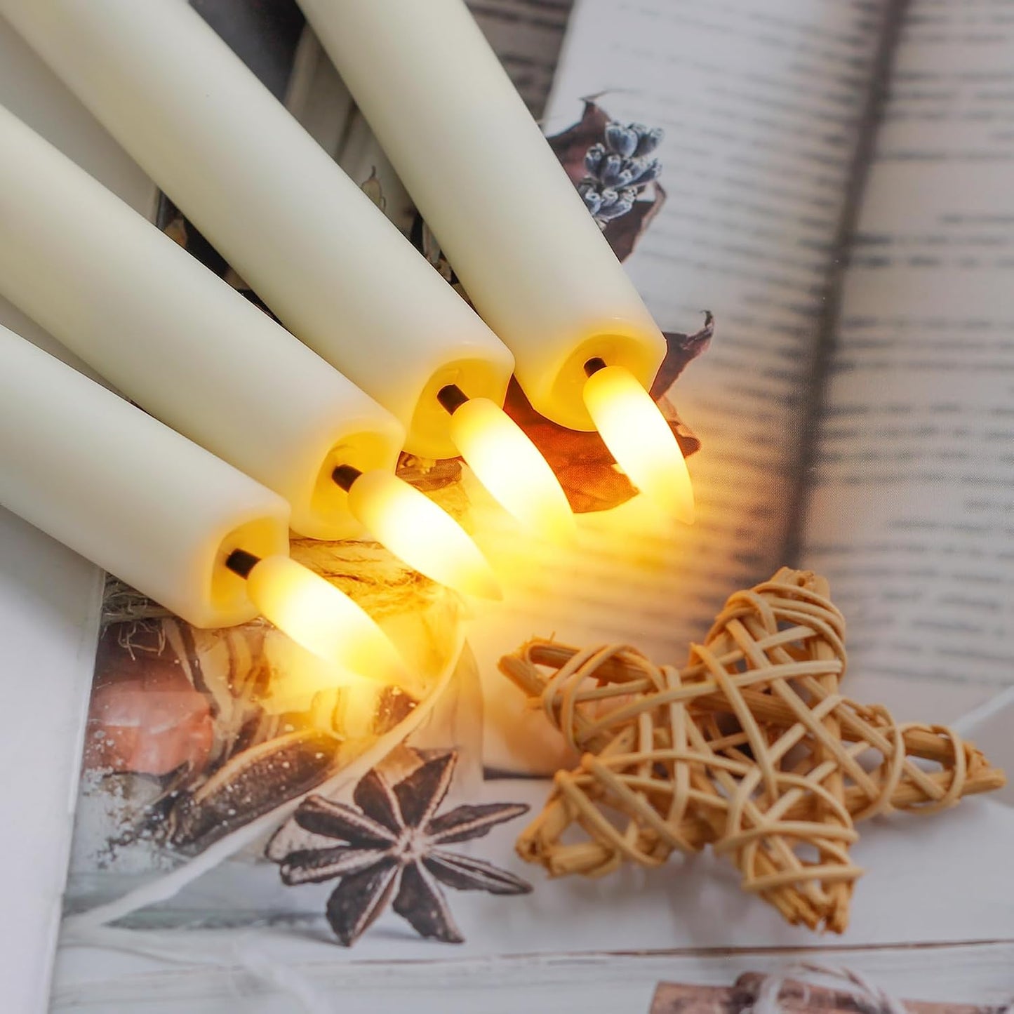 Battery Operated Flameless Taper Candles with Two Remote Timer, 6.4" LED 3D-Wick Window Candles, Flickering