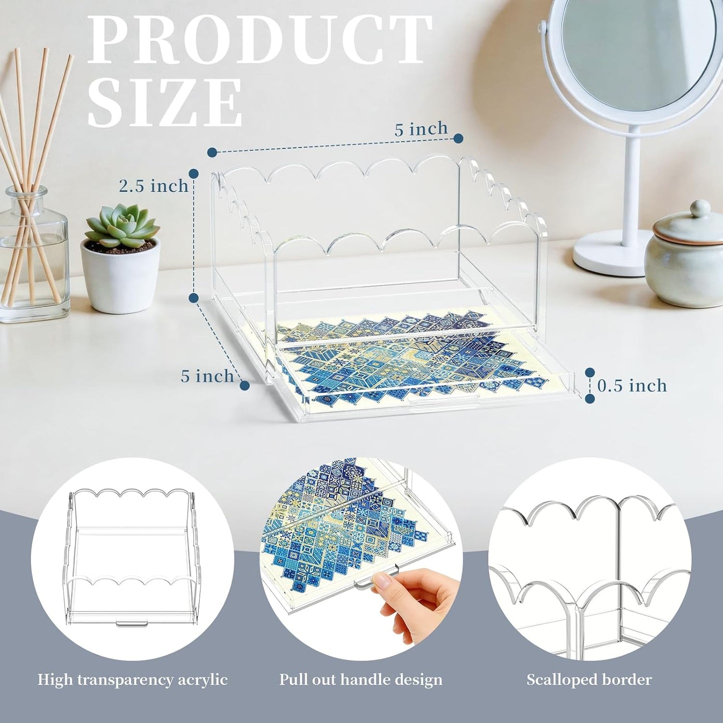 Scalloped Acrylic Tray / Clear / 5 x 5