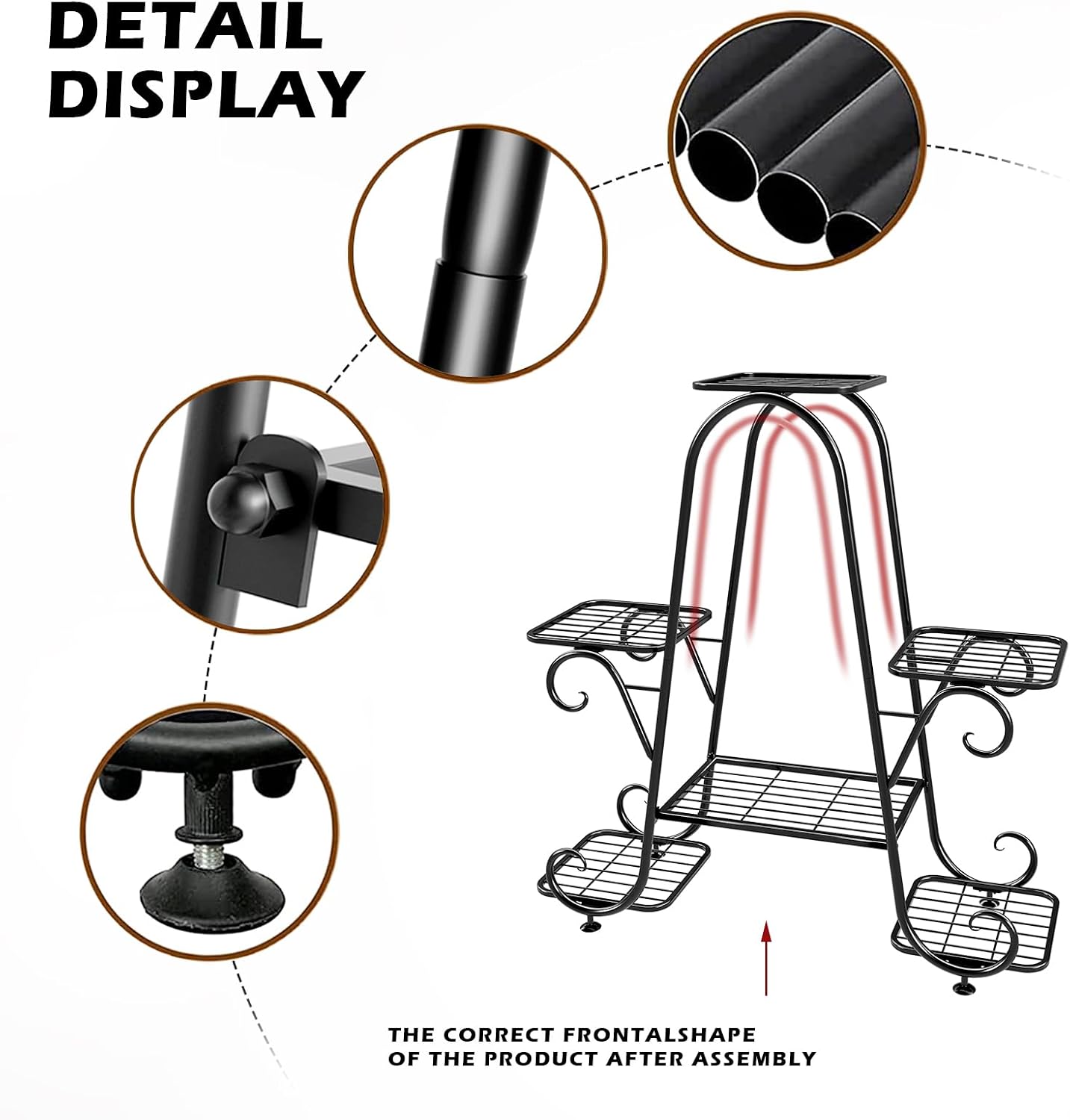 Plant Stand 6 Tier Metal Plant Stands for Indoor Outdoor Plants Multiple Tiered Tall Iron Plant Shelf, Black Plant