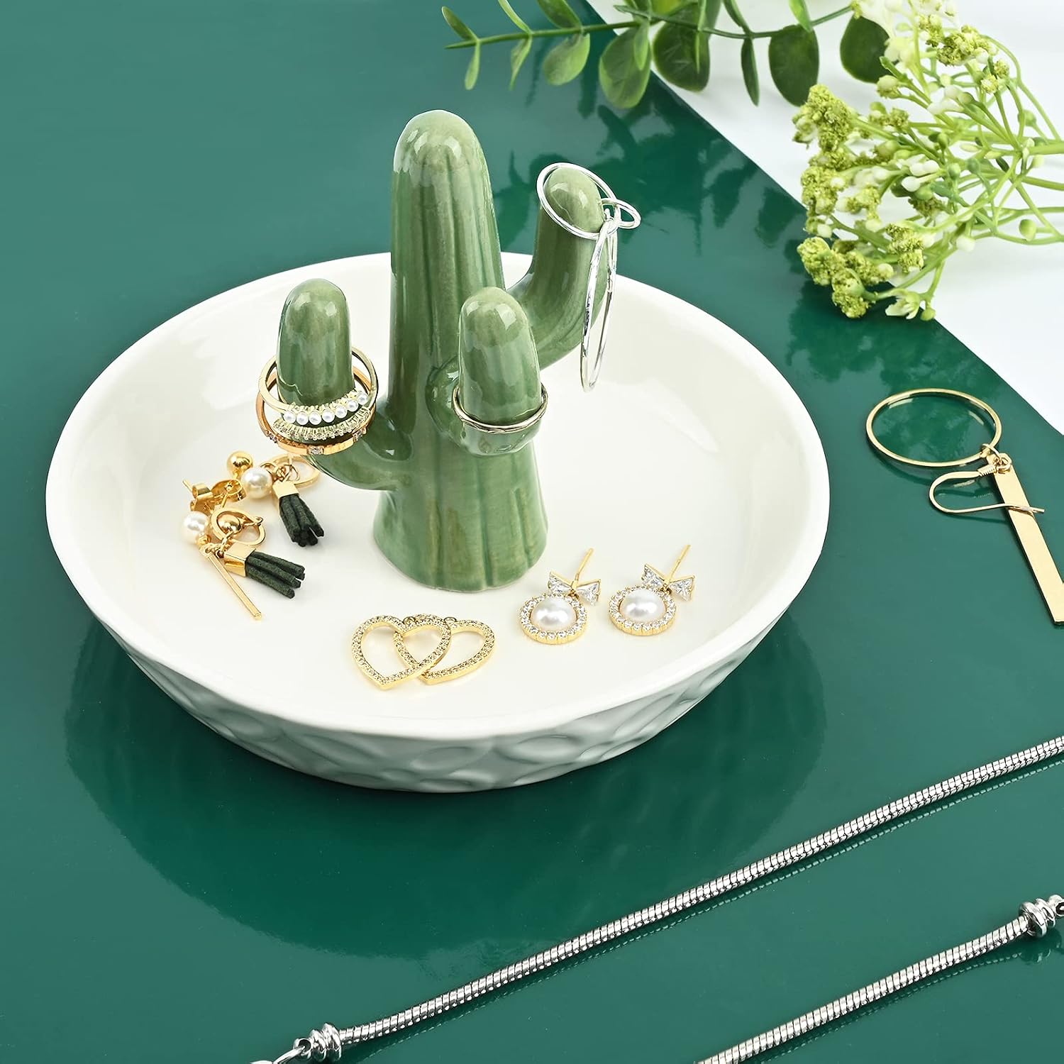 Ceramic Cactus Ring Holder Cactus Ring Dish for Jewelry Cactus Decor for Friend Sister Birthday