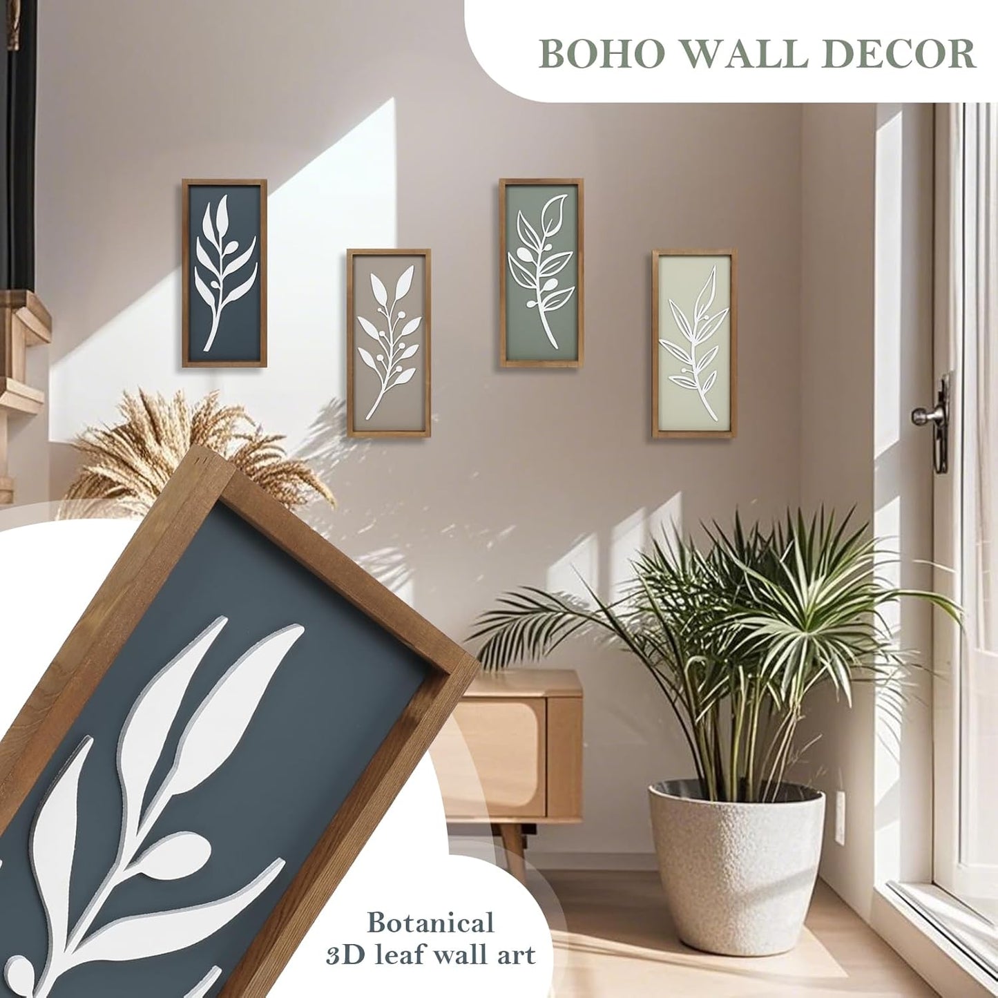 Minimalist Botanical Farmhouse Bathroom Wall Decor / Tree Leaf Brown / Set of 4
