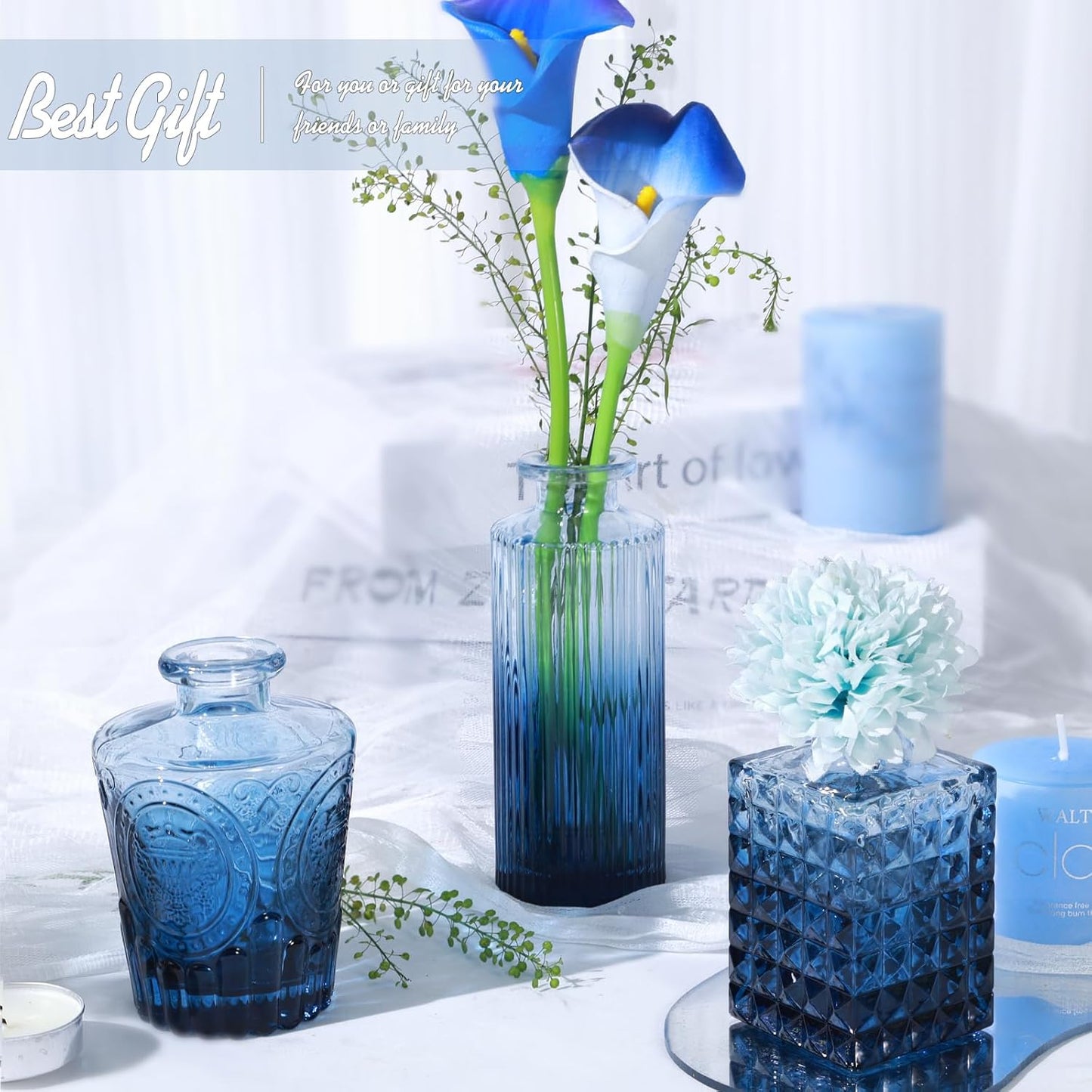 Glass Bud Vases Set / Blue / Set of 24