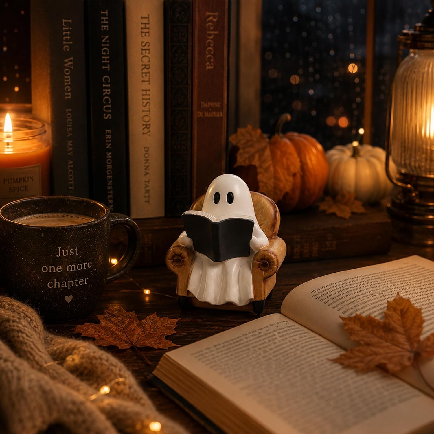 Halloween Decorations Indoor Ghost Reading Book Figurines Ghost Decor Book Lovers / Reading Ghost