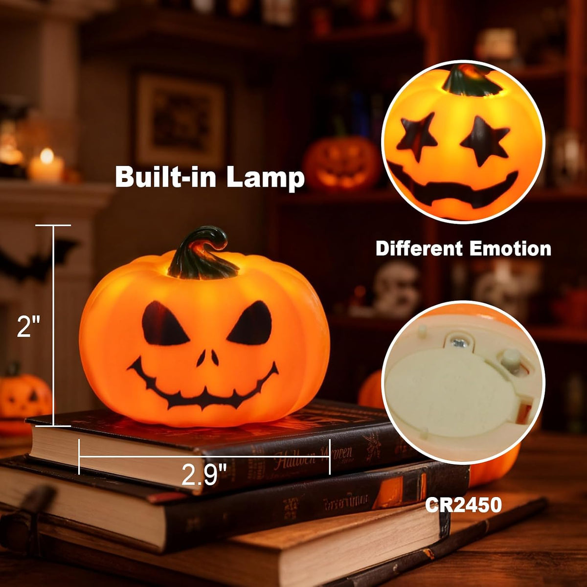 Wondise 6Pack Halloween Pumpkin Tea Lights with Remote and Timer | Battery Operated LED Orange Jack-O-Lantern Candles