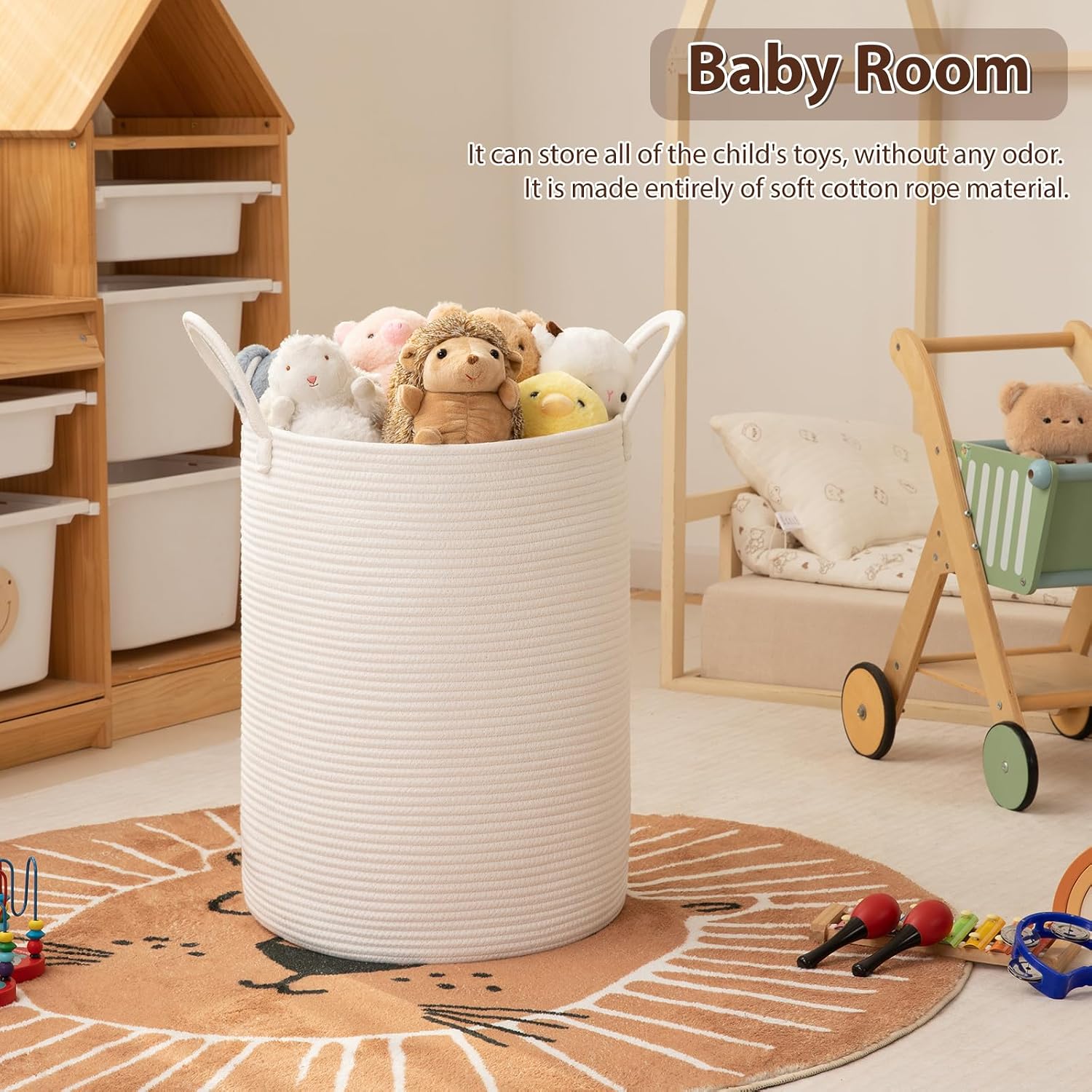 Cotton Rope Woven Basket for Blankets / White / 60L