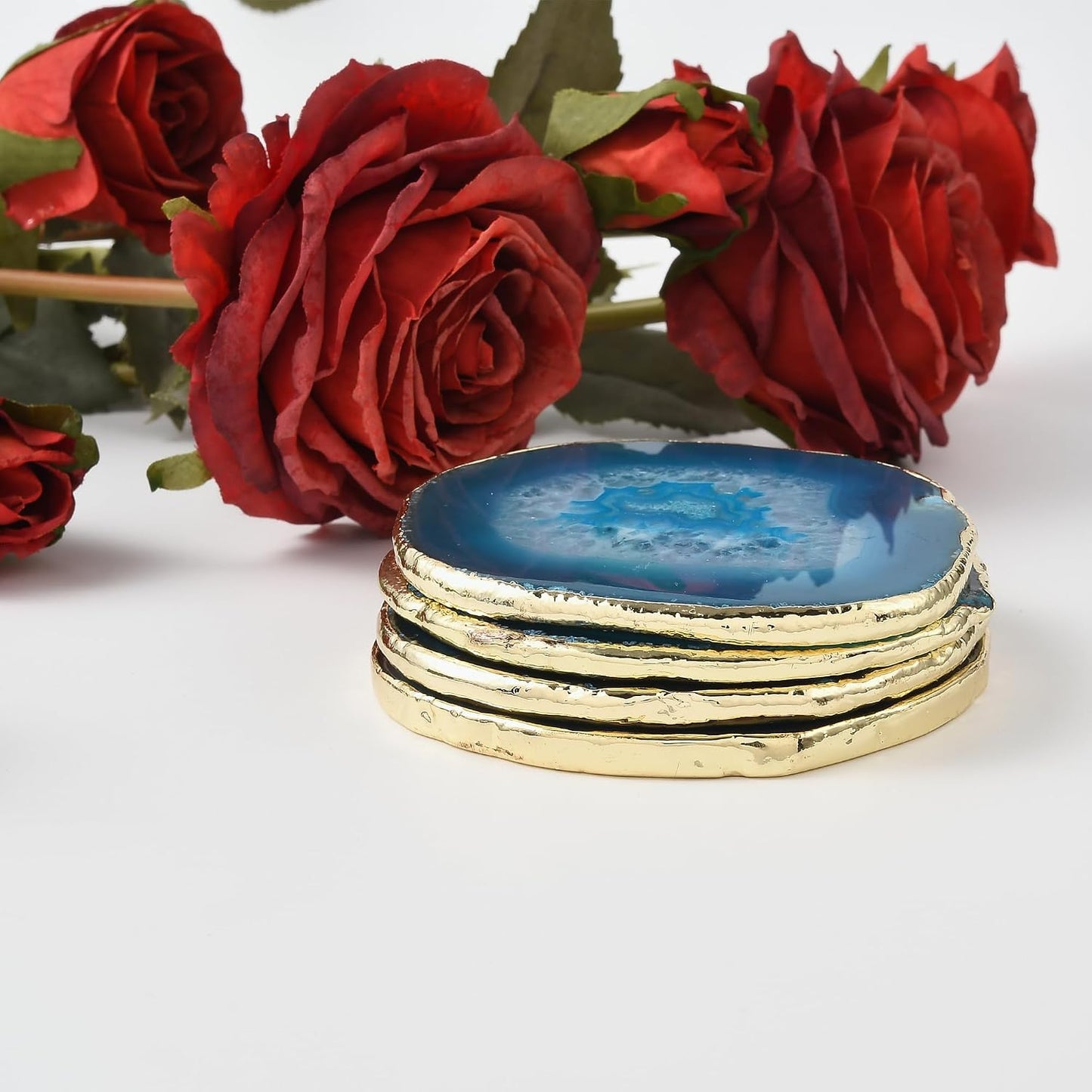 Natural Agate Coasters Set / Blue / Set of 4