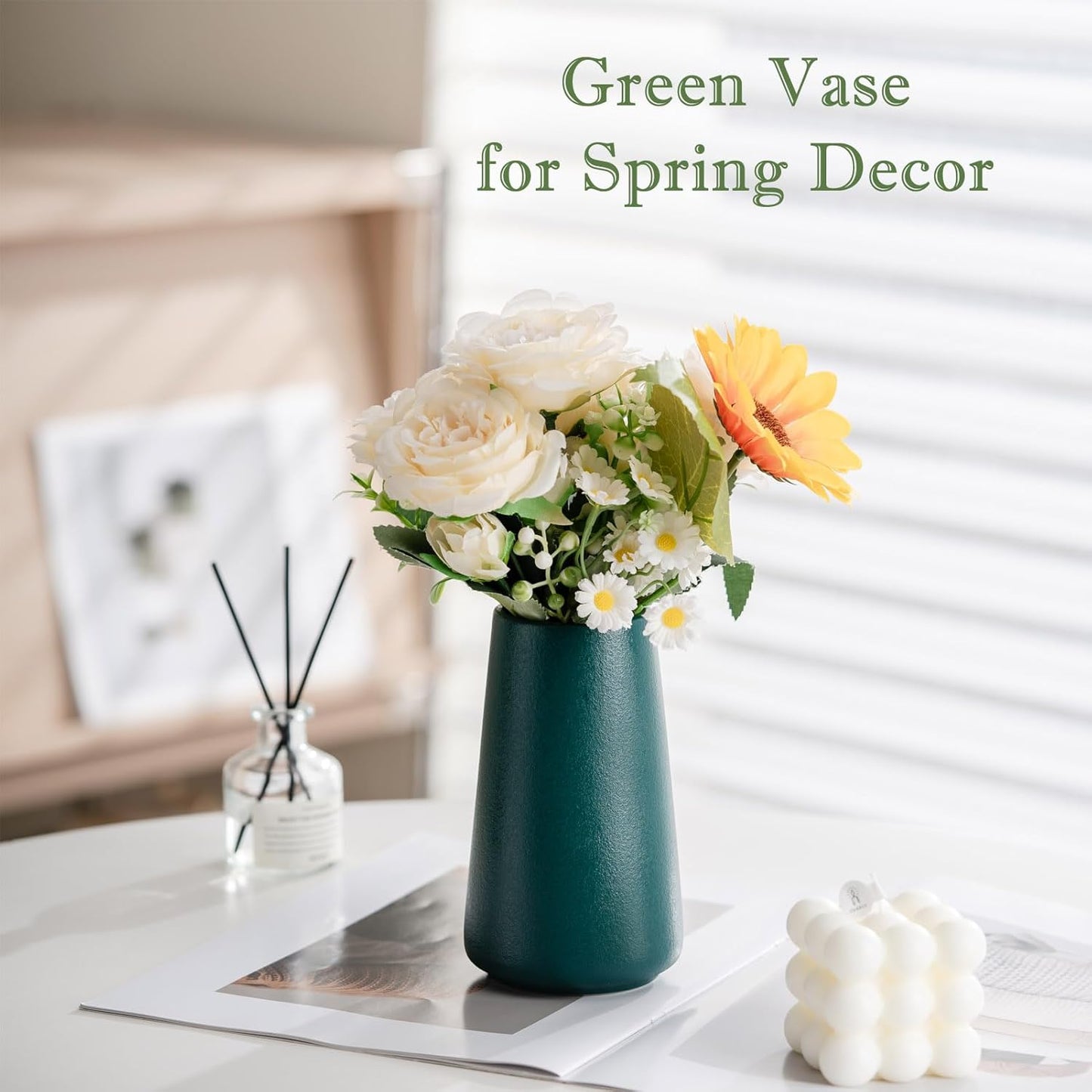 6" Ceramic Flower Vase / Green / Small