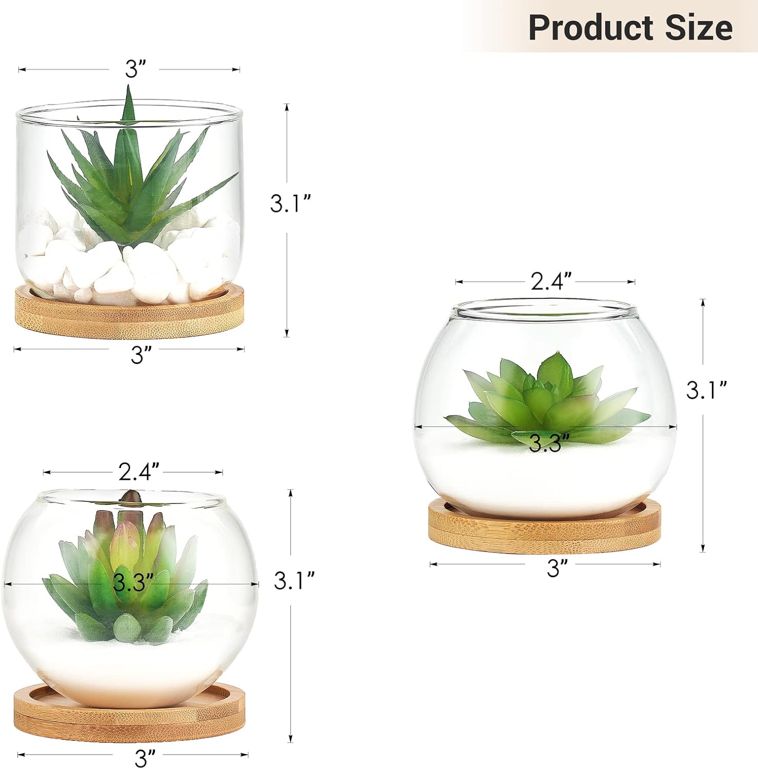 3 Mini Potted Fake Plants for Women Office Decor Small Faux Green Plant / Clear