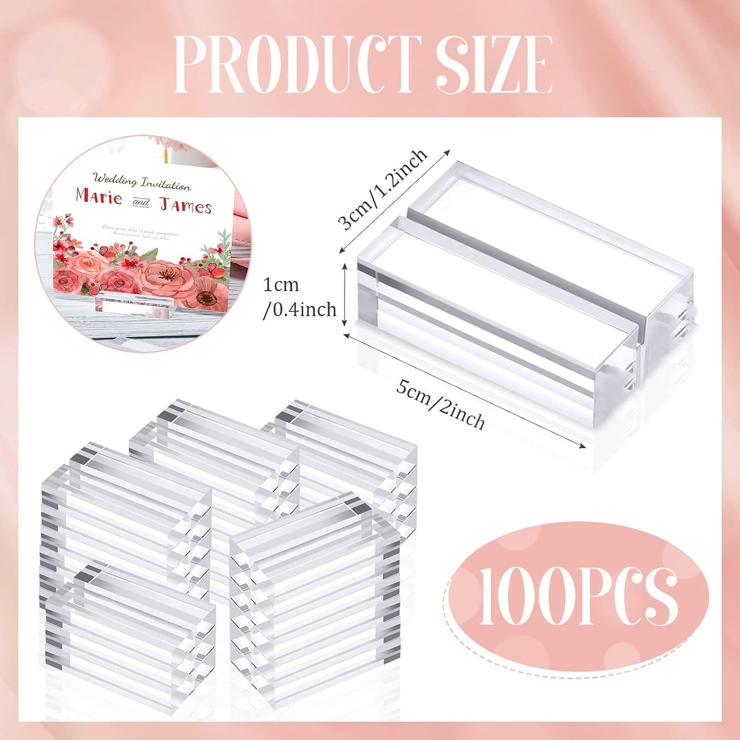 Roowest 100 Pcs Wedding Acrylic Place Card Holders Gifts Clear Table Number Holders 2 Inch Place Stands Acrylic Display