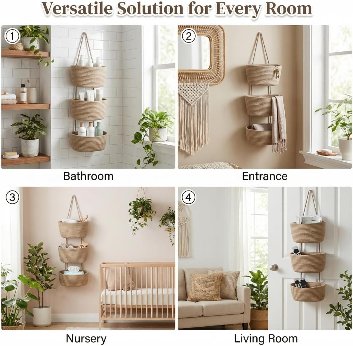 Hooks / Hanging Wall Basket / Jute