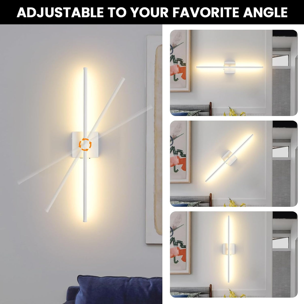 Rechargeable Battery Operated Wall Sconces, 11000mAh Wireless White Wall Lights with Remote Control, 350°Rotate