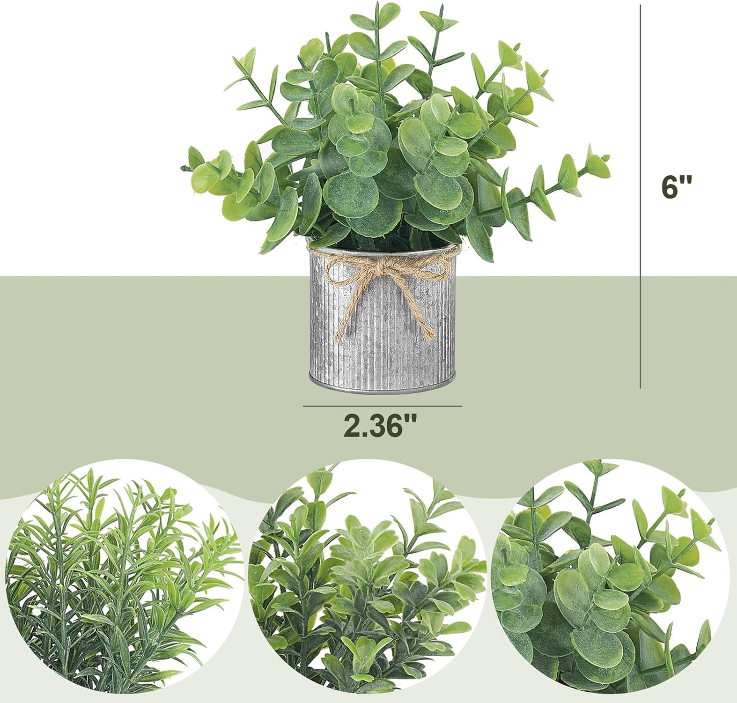 Mini Fake Plants in Farmhouse Galvanized Metal Pots Small Potted / Grey / 2.36 Inch / Set of 3