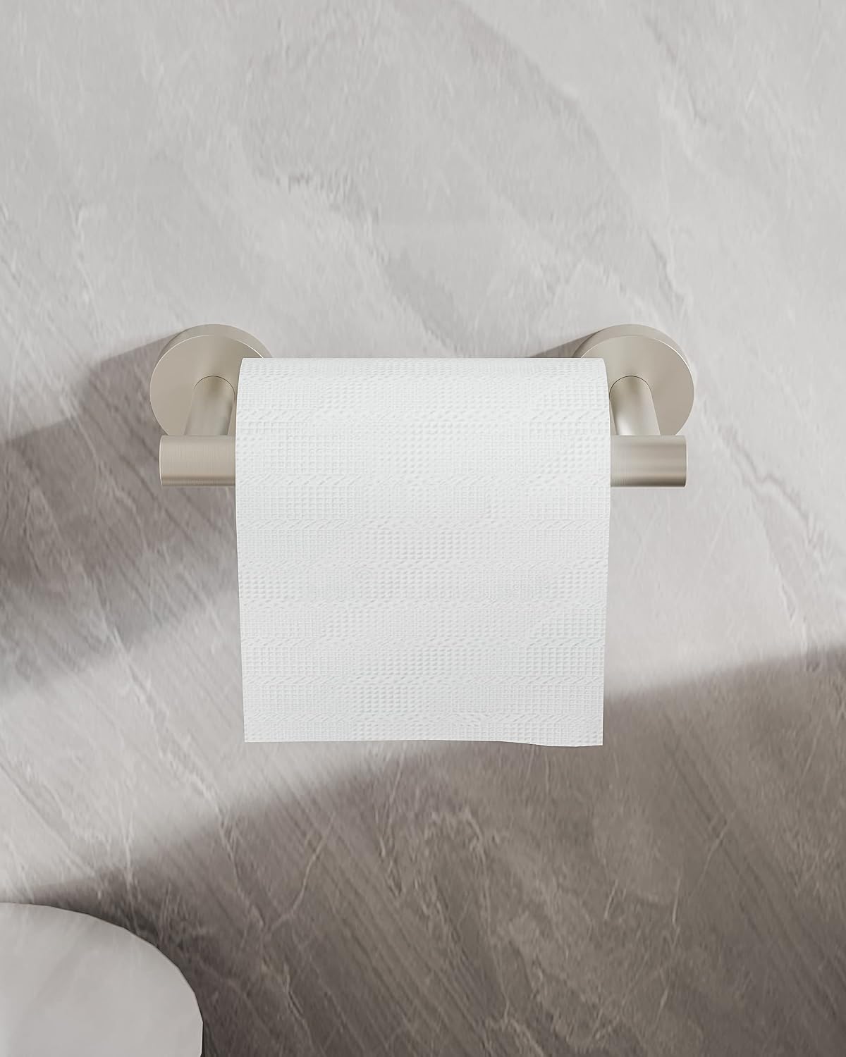 RUACQ Brushed Nickel Toilet Paper Holder Wall Mount for Bathroom | Dual-Post Pivoting Tissue Roll Holder with Round