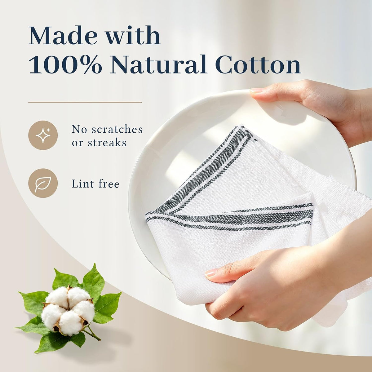 Homaxy 100% Ring Spun Cotton Kitchen Towels 24 Pack, Slate Gray Stripe | 15 x 25 Inch, Highly Absorbent Dish Towels for