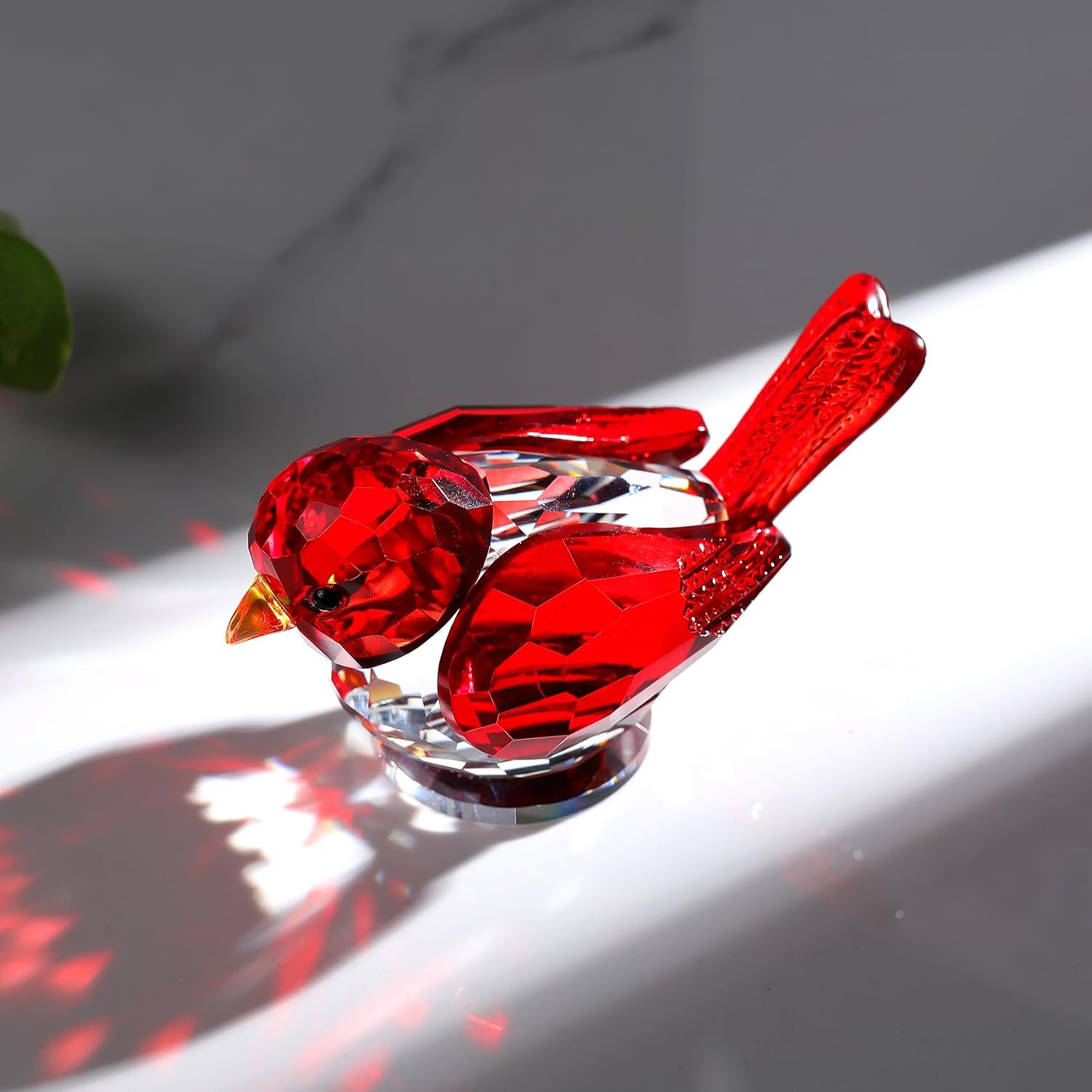 Crystal Bird Figurine Gifts for Women Men Art Glass Birds Collectible Statue Decorative / Red
