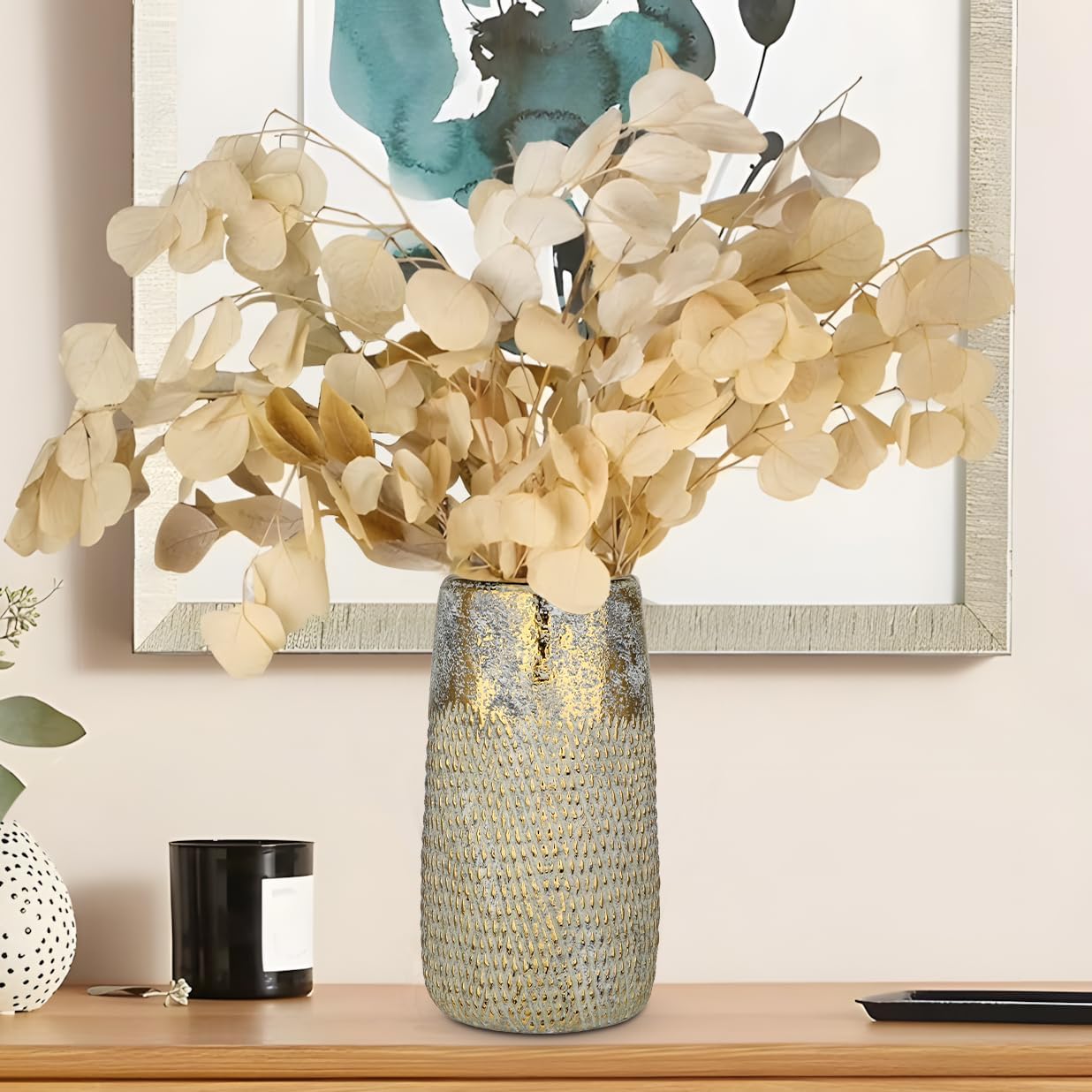 10.2" Ceramic Flower Vintage Vase / White&gold