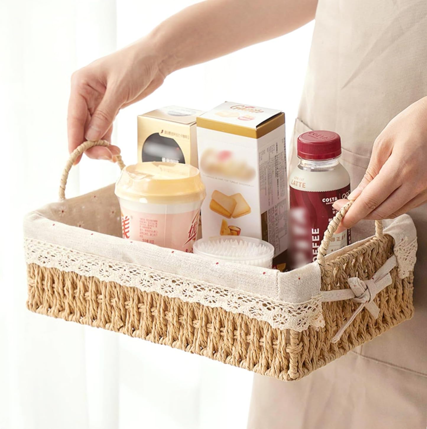 Decorative Woven Baskets / Beige-rectangluar