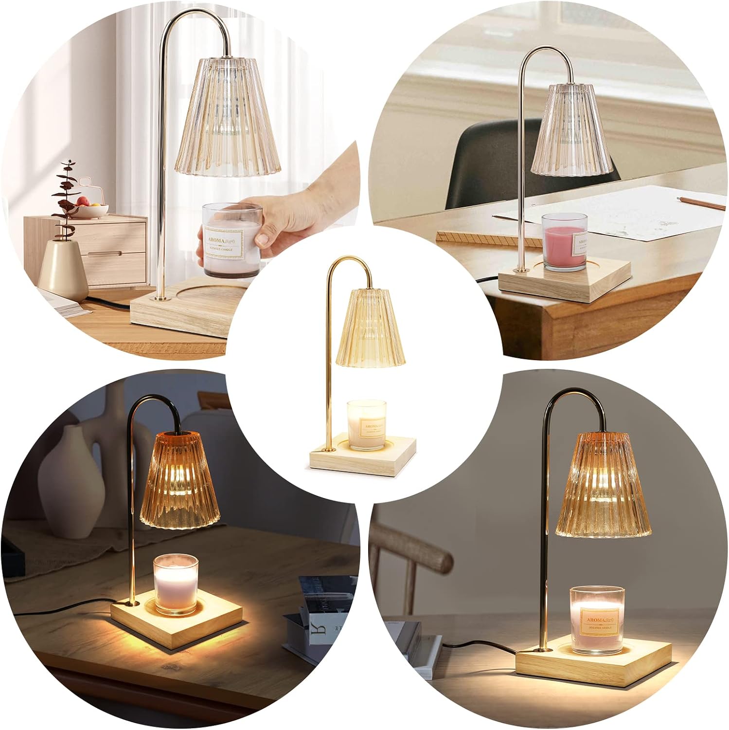LOTKEY Candle Warmer Lamp, Dimmable Candle Warmer with Timer 2 Bulbs Wood Base Electric Candle Lamp Compatible with Jar