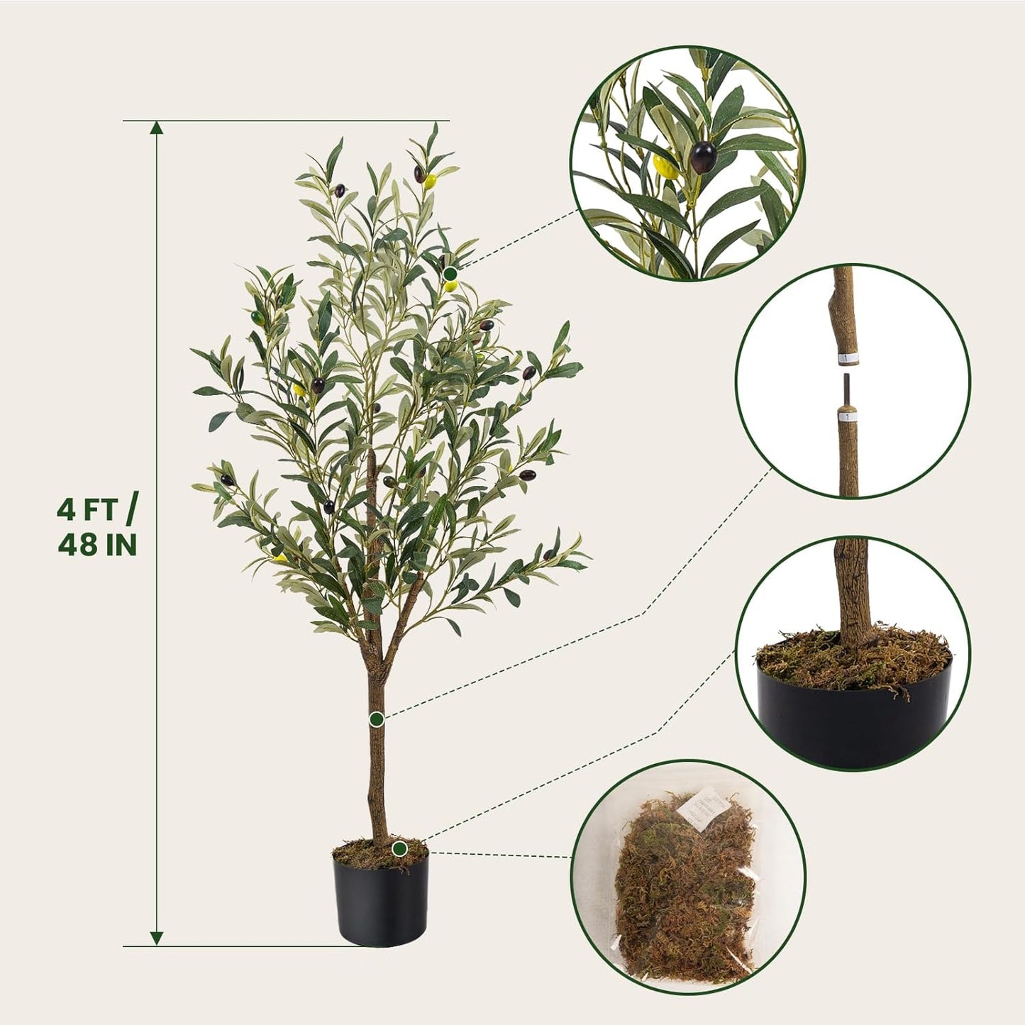Artificial Fake Olive Tree Tall Faux Silk Olive Tree / 4ft / 4 Inch