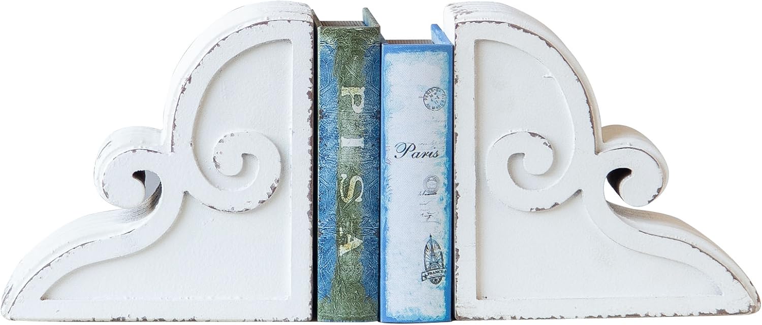 Shabby Chic Vintage Farmhouse Wood Bookends / White