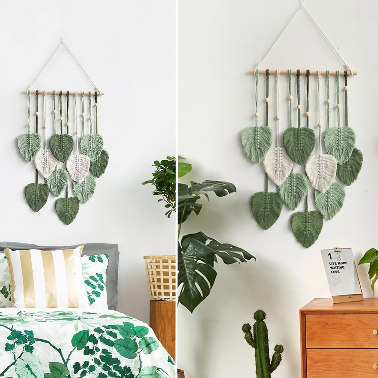 Macrame Wall Hanging Boho Woven Tapestry Handmade Home Wall Decor Bohemian Leaf Modern / Green&beige