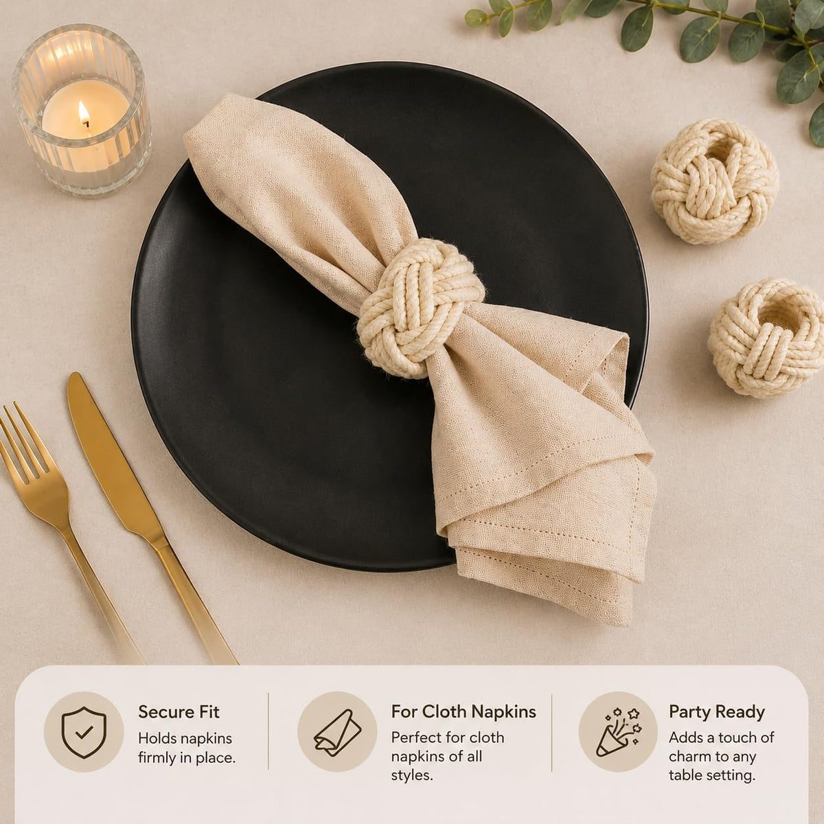 Artisan Handcrafted Cotton Napkin Rings Set of 50, Rustic Farmhouse Coastal Table Decor, Beach House Dining, Bohemian